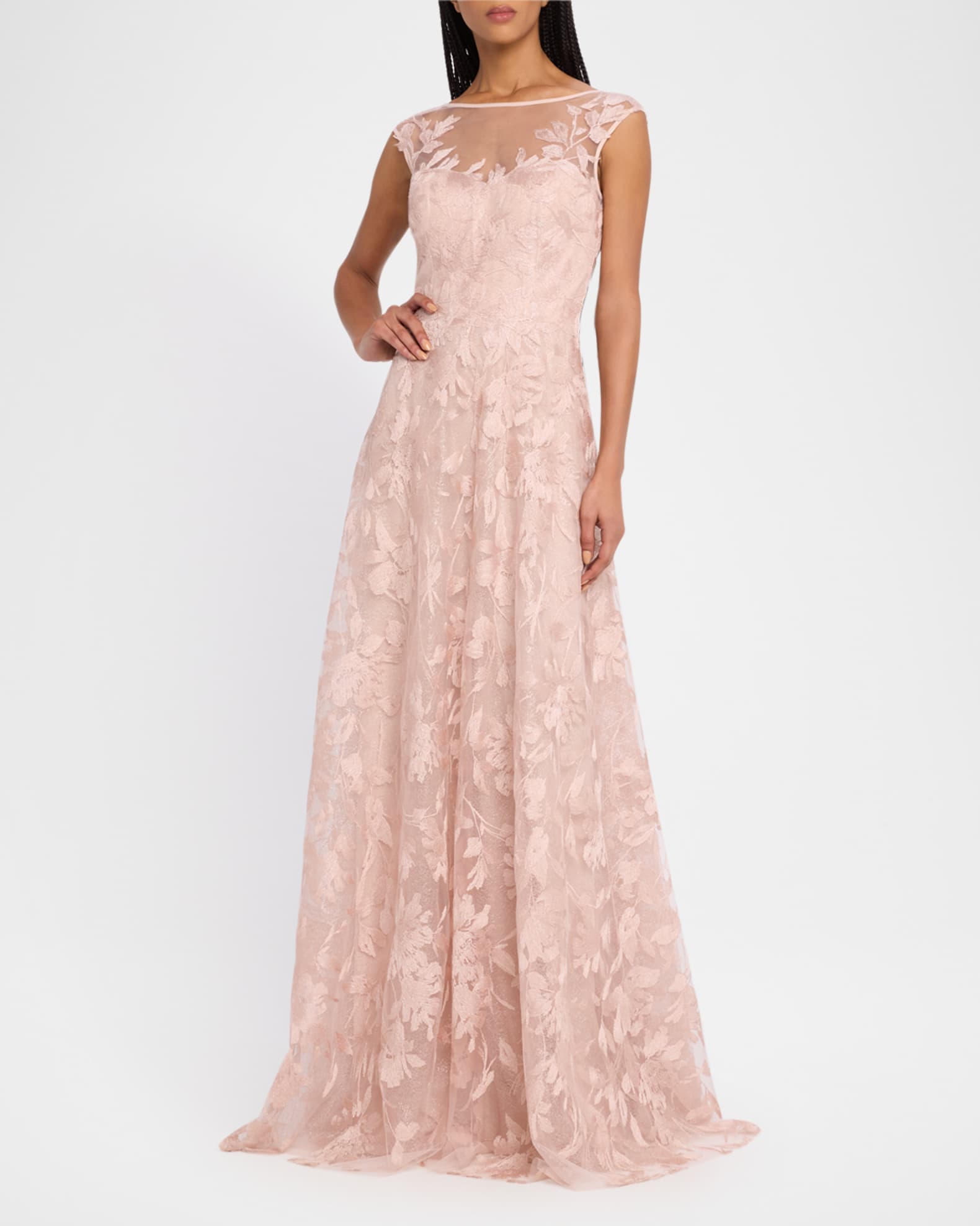 Sleeveless Embroidered Floral Applique Gown 1