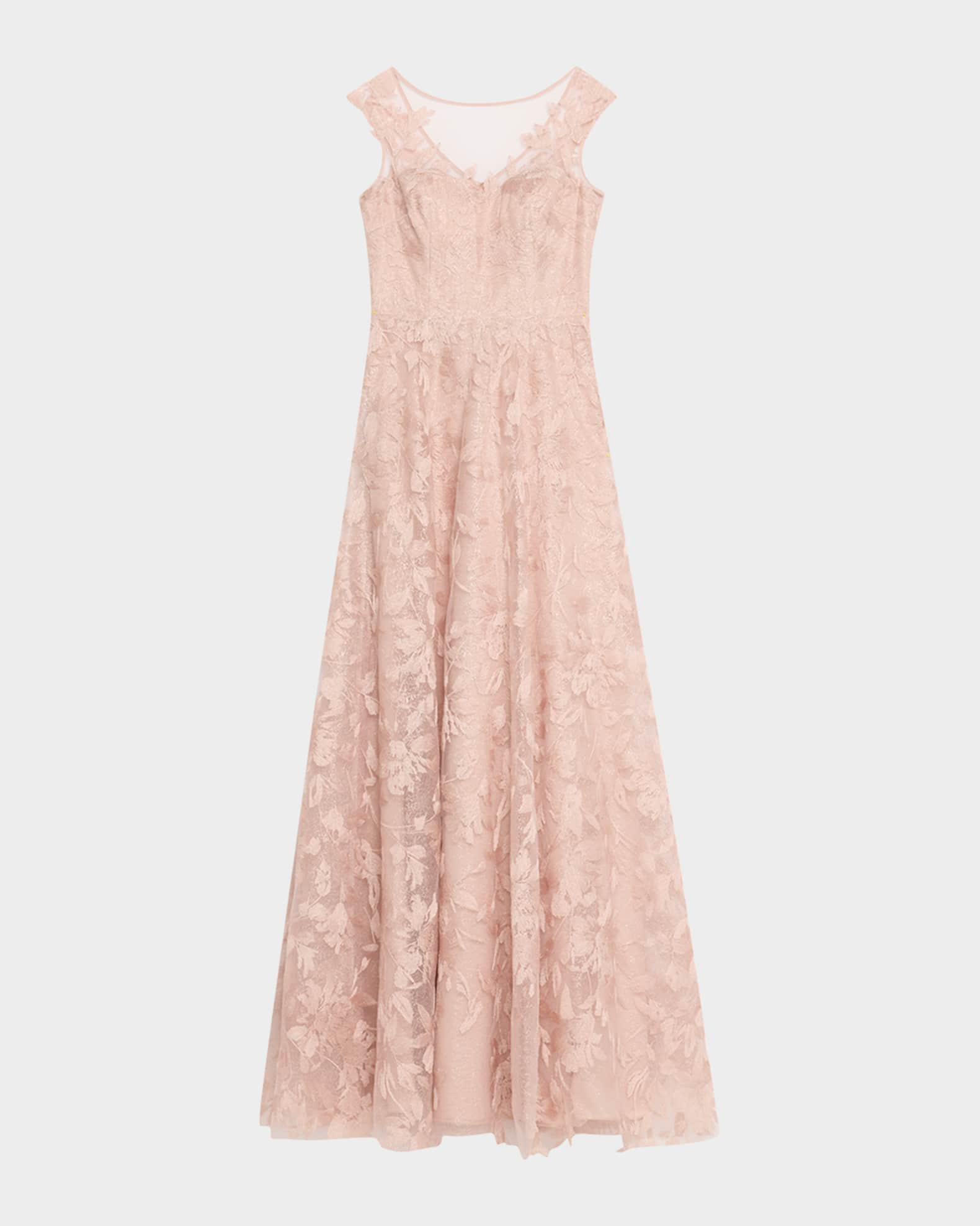 Sleeveless Embroidered Floral Applique Gown 0