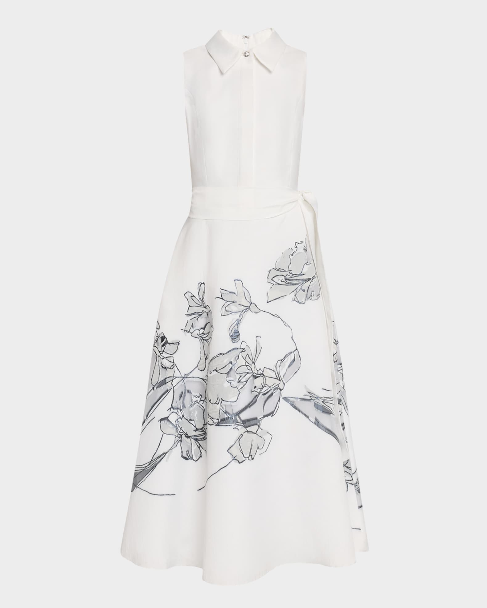 Sleeveless Floral Burnout Midi Shirtdress