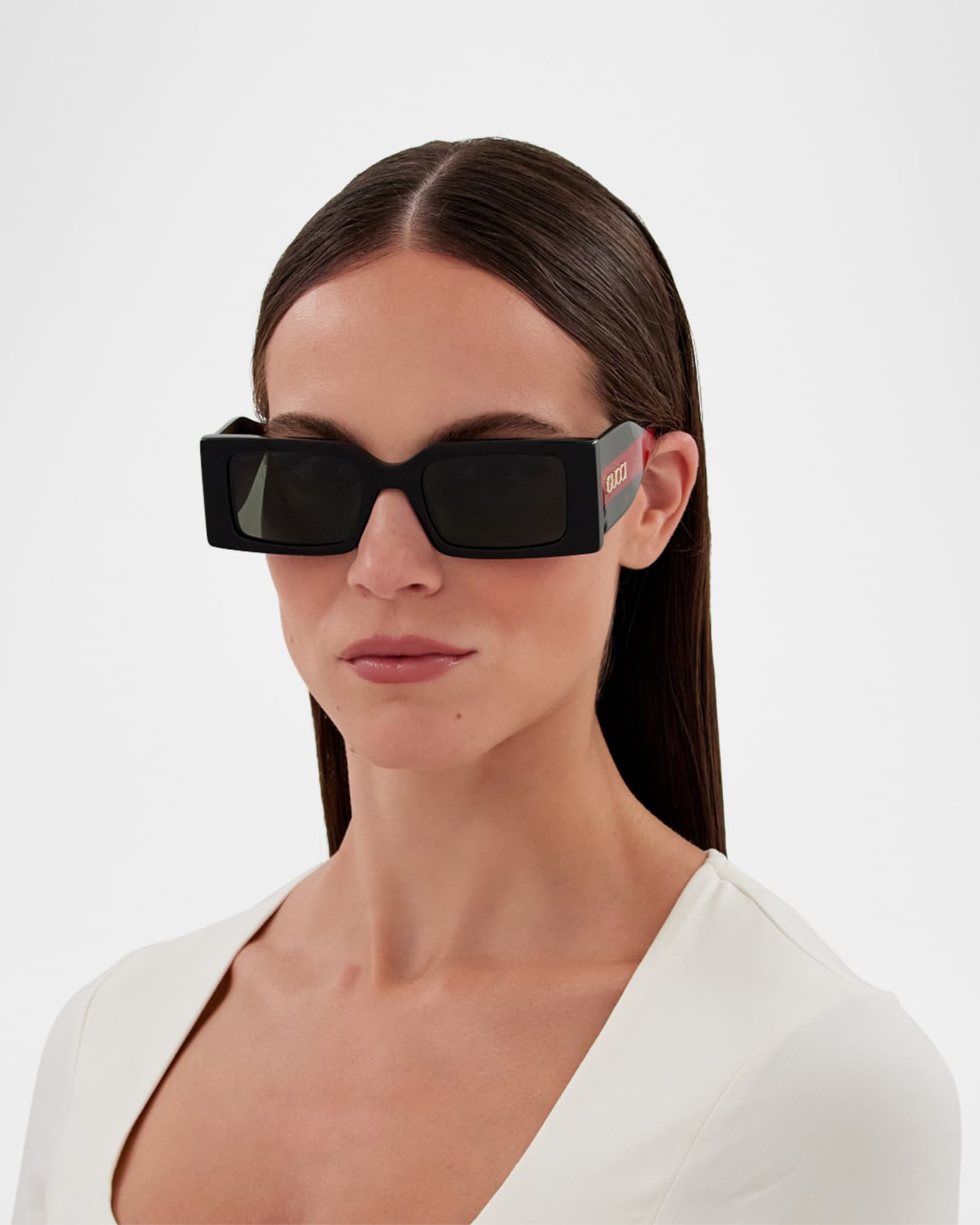 Gucci Logo-Print Rectangular Sunglasses | Neiman Marcus