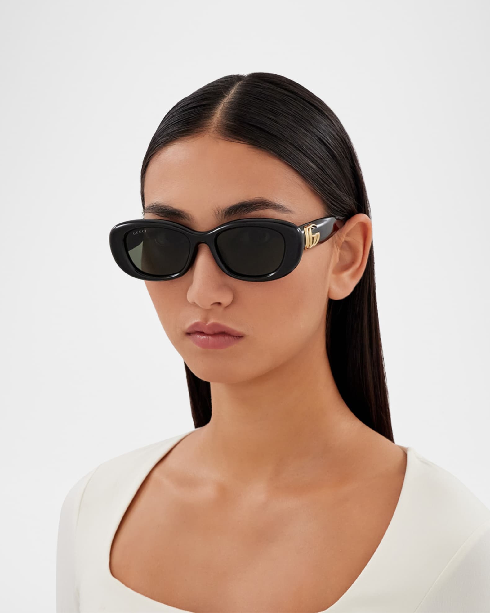 Gucci GG Logo Oval Plastic Sunglasses | Neiman Marcus