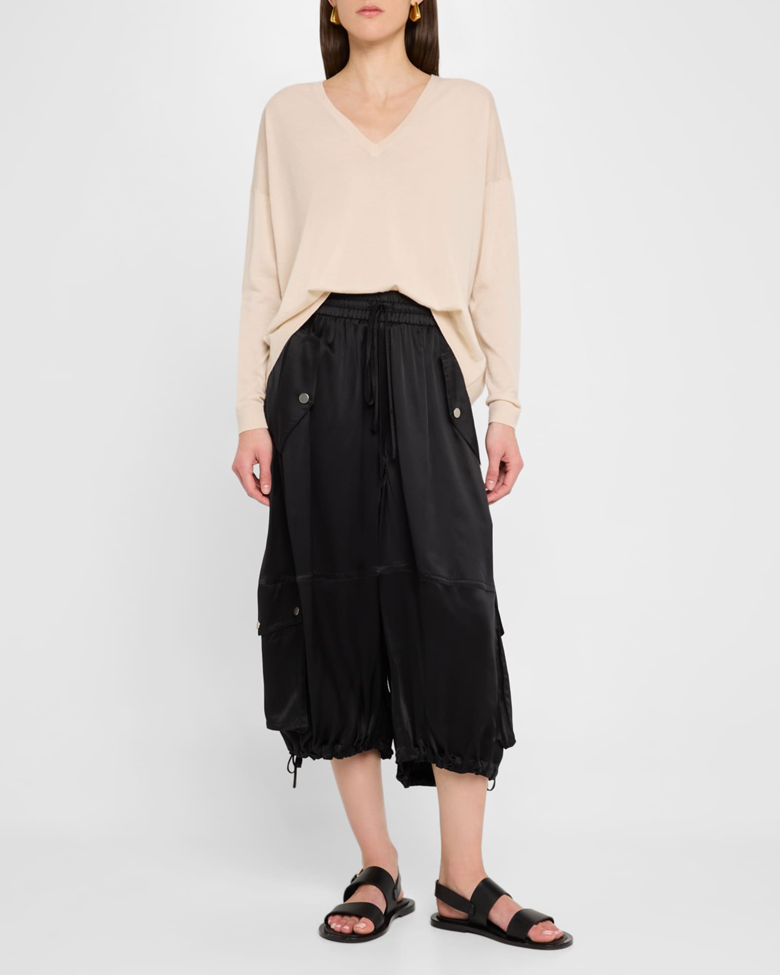 Braies Silk Wide-Leg Crop Cargo Pants 1