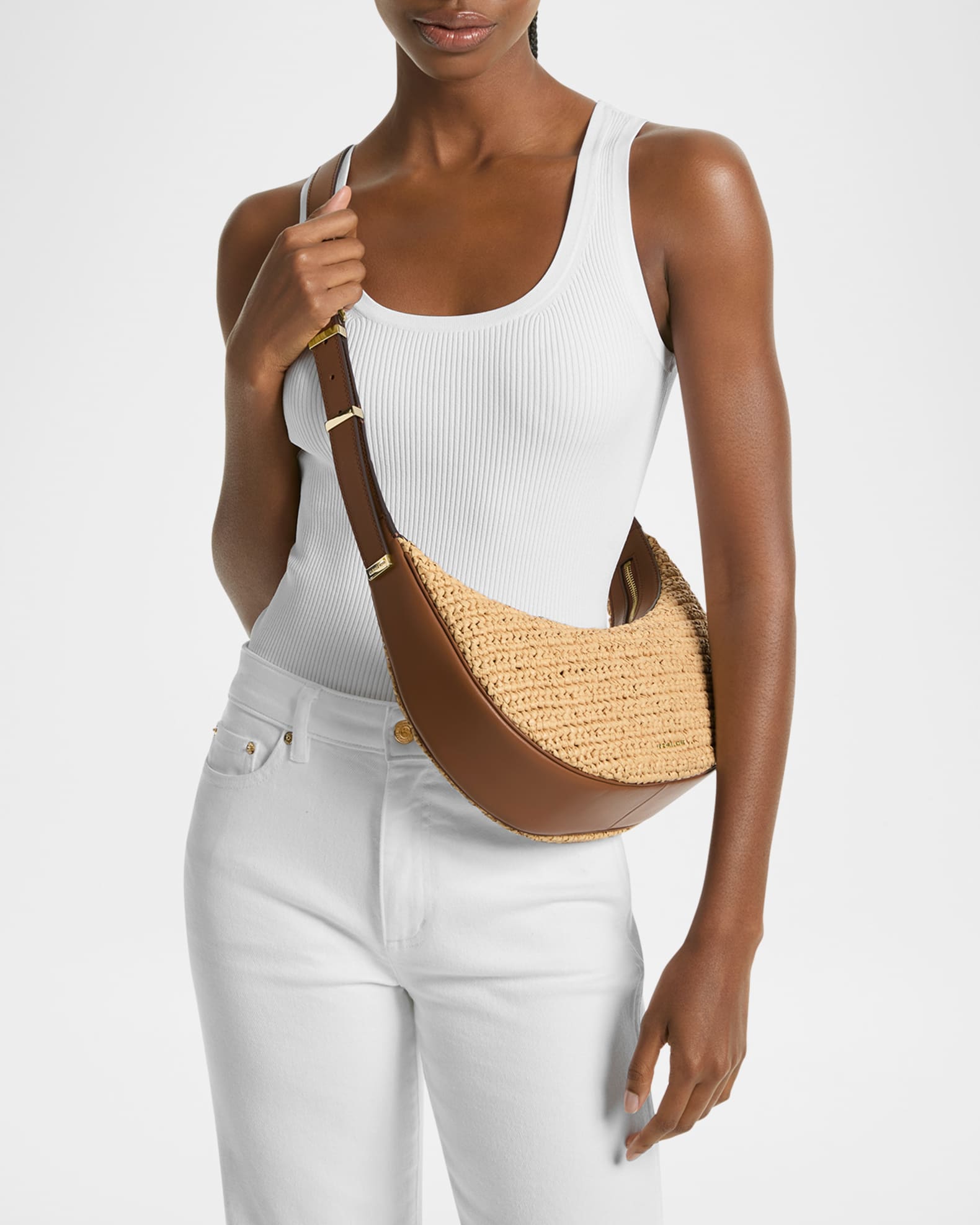 Avra Medium Raffia-Textured Crossbody Bag 1