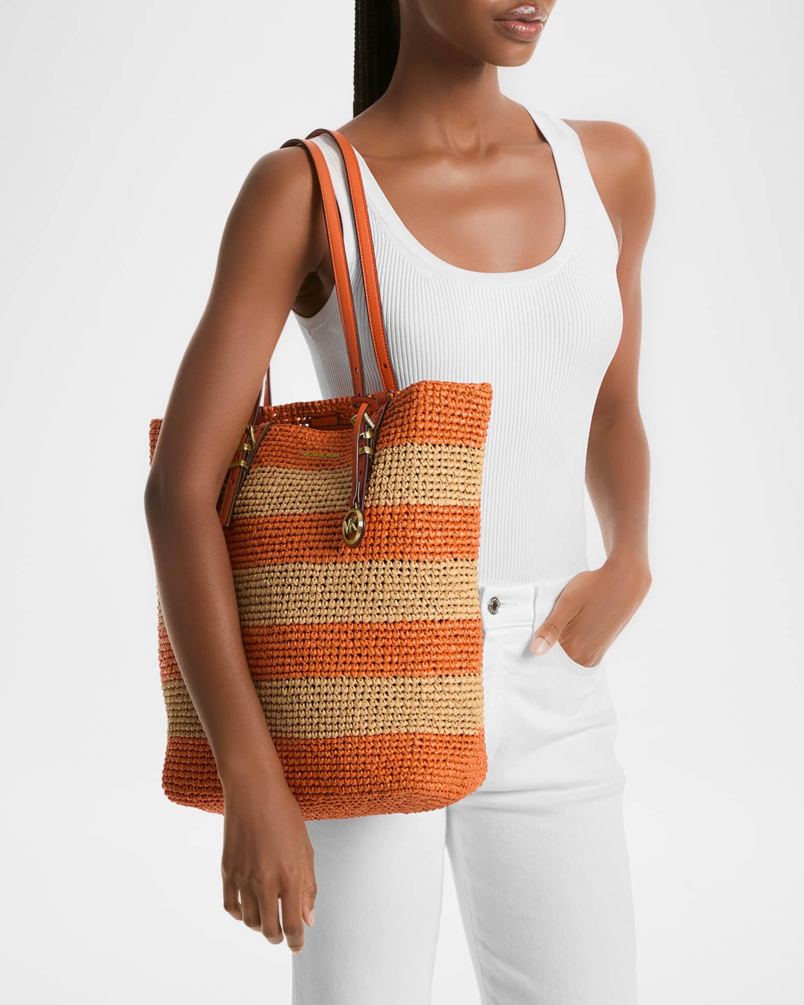 トートバッグ MICHAEL Kors Quinn Large North South Woven Tote MICHAEL Michael Kors Quinn Large Striped North-South Tote