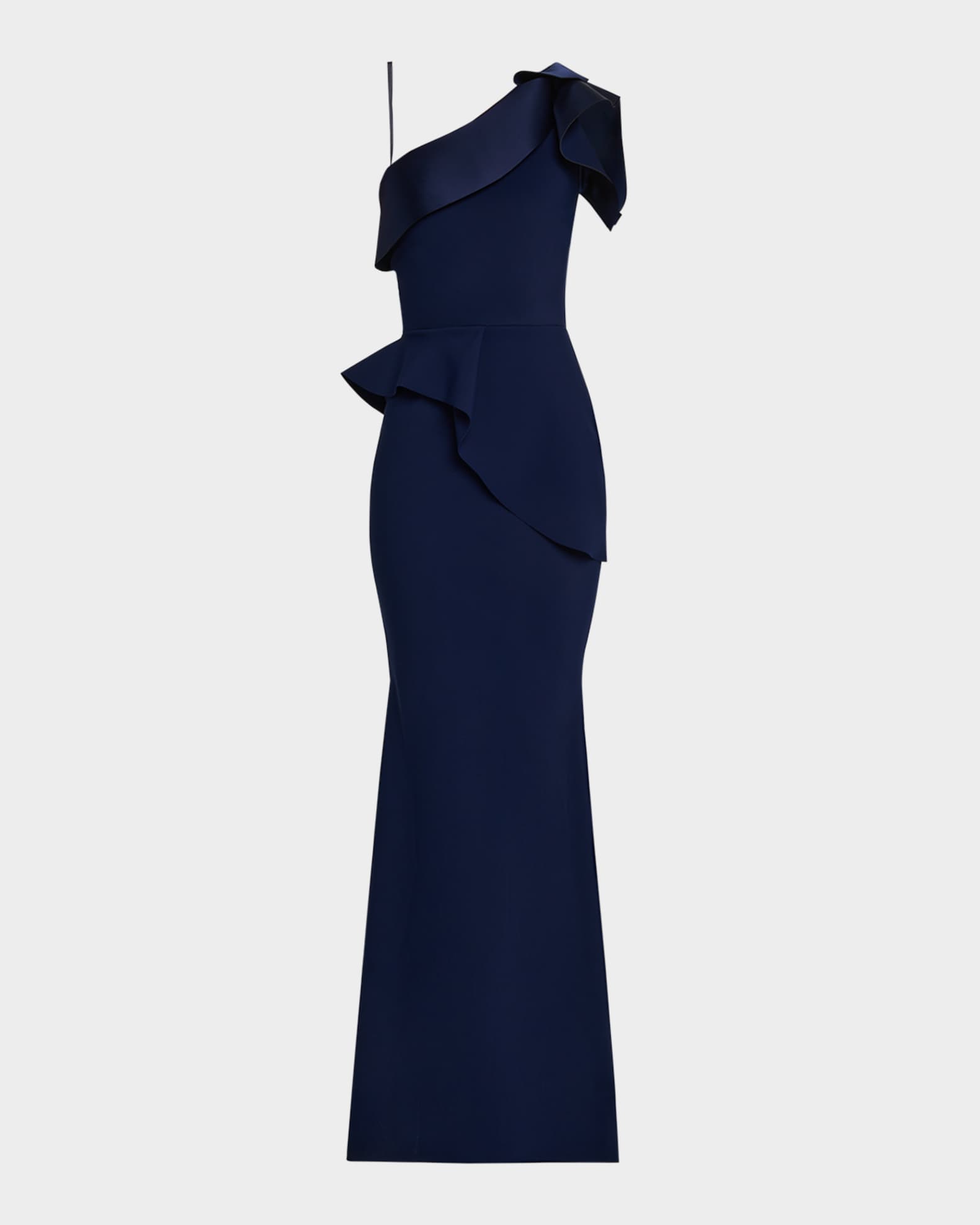 Rippyka One-Shoulder Peplum Mermaid Gown 0