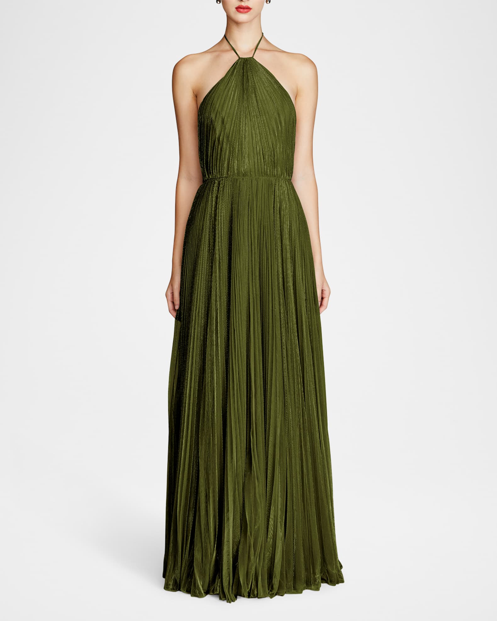 Marisol Pleated A-Line Halter Gown 1