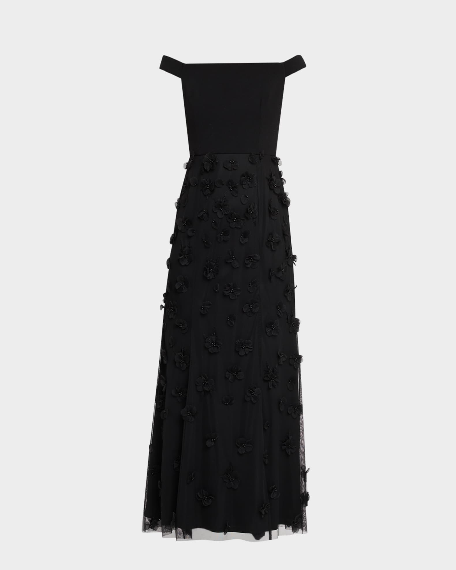 Beaded Floral Applique Off-Shoulder Gown 0