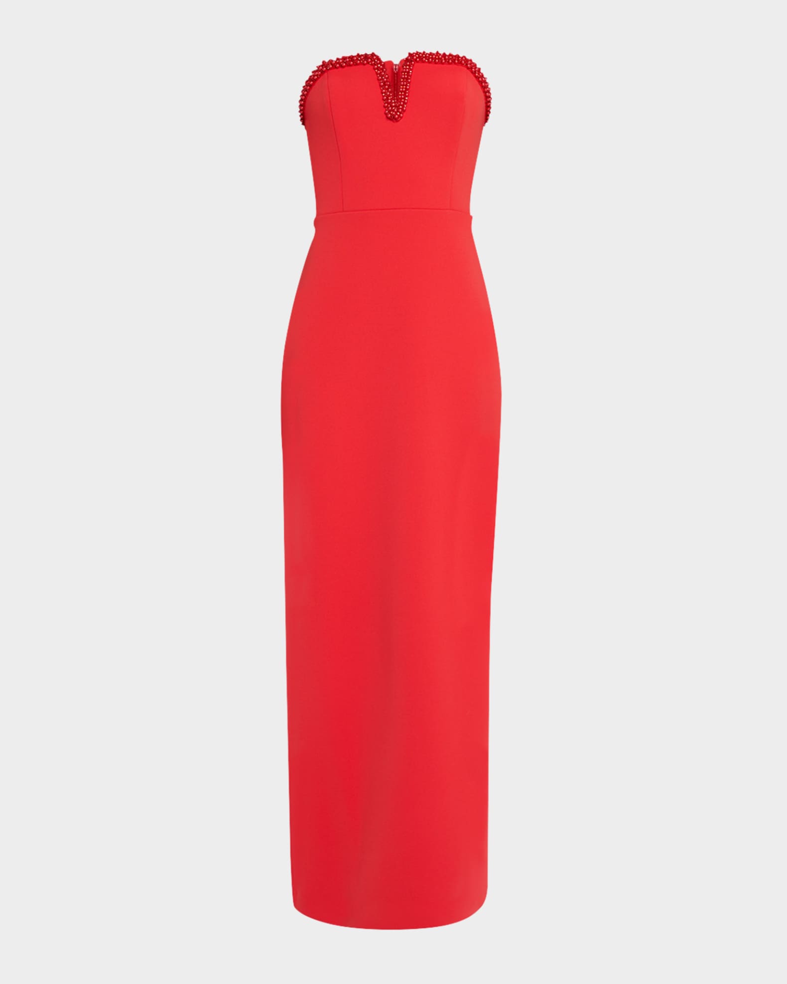 Strapless Beaded Crepe Column Gown 0