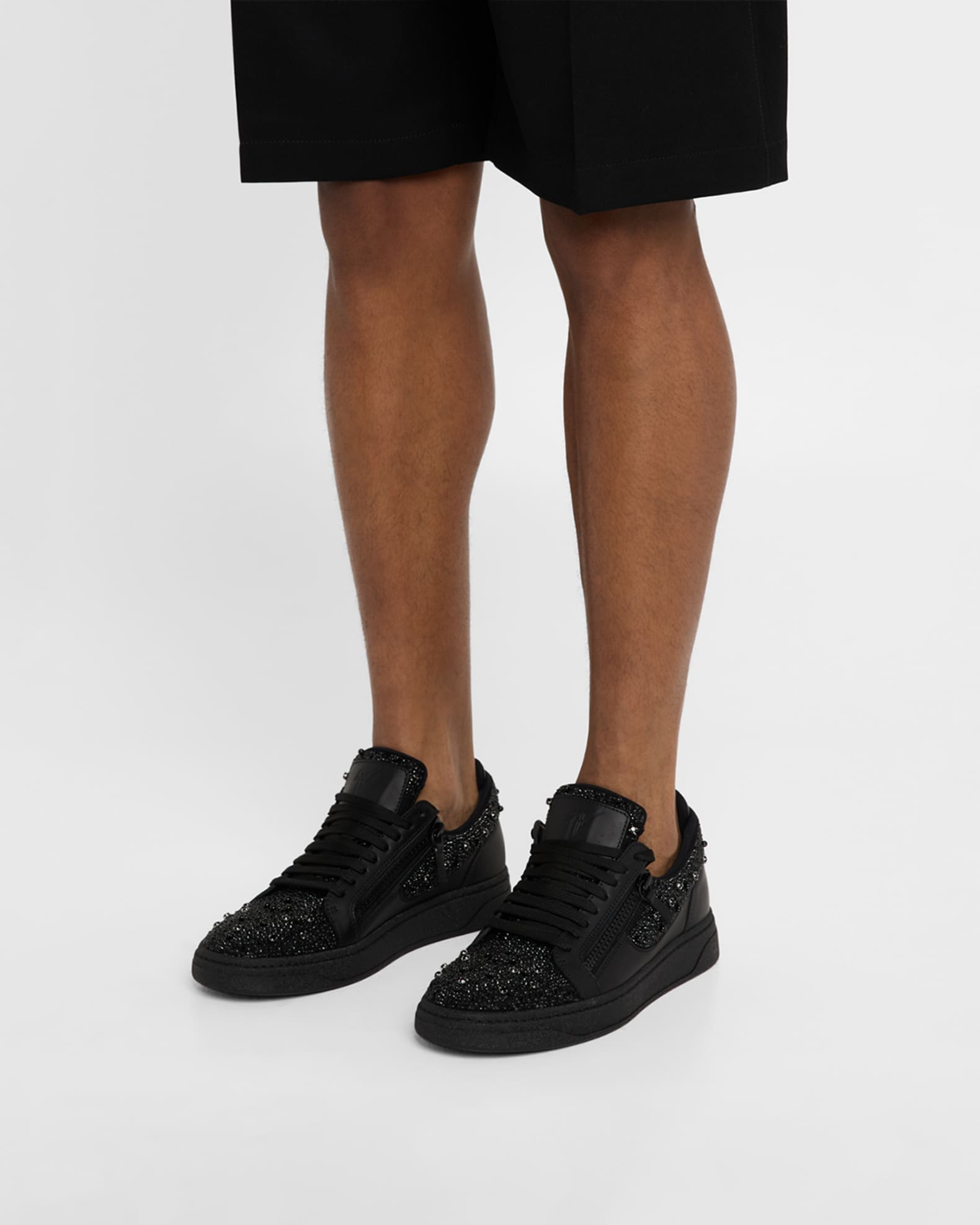 Men's Alicante Leather and Crystal Low-Top Sneakers 1