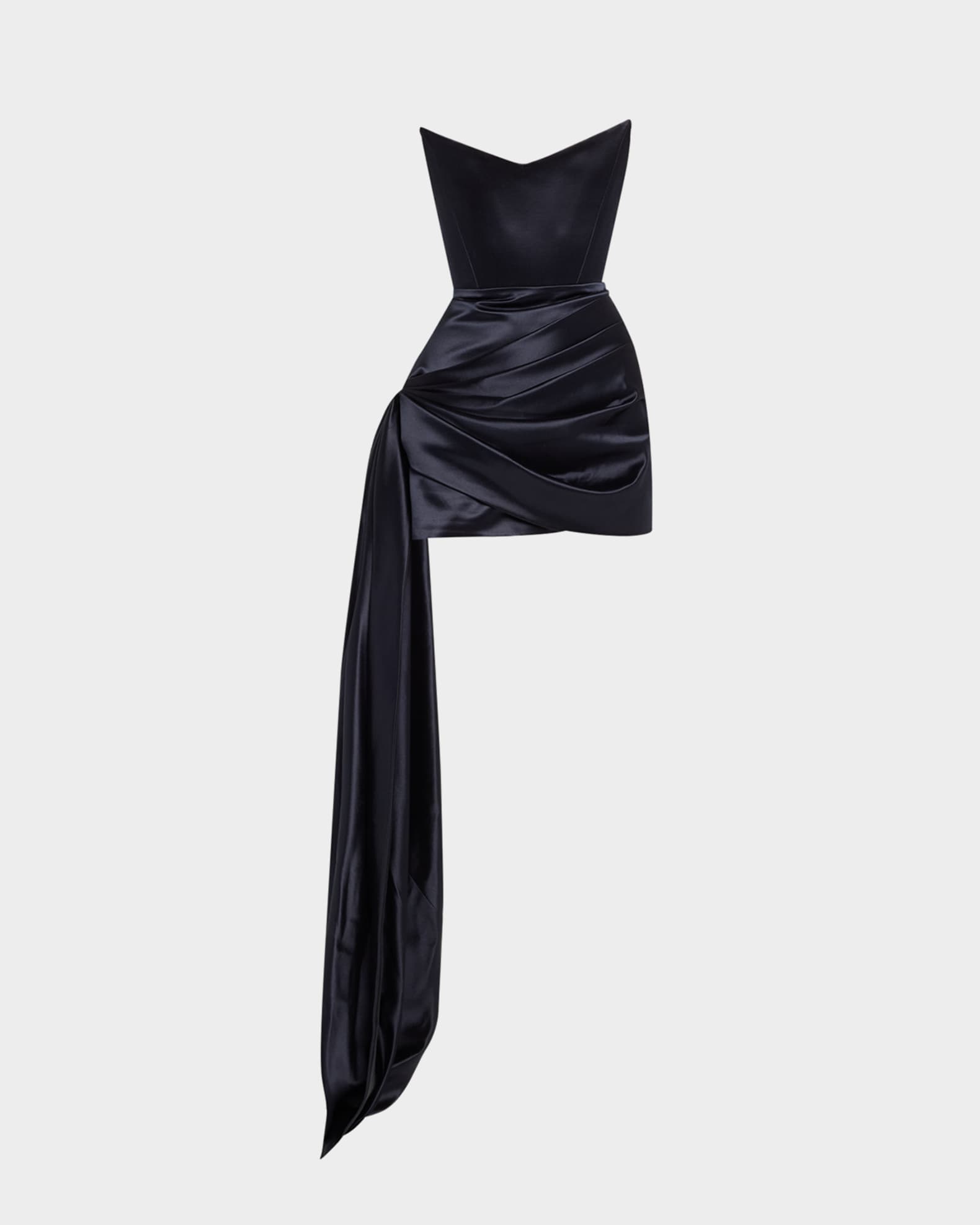 Strapless Corset Satin Mini Dress with Draped Panel 0