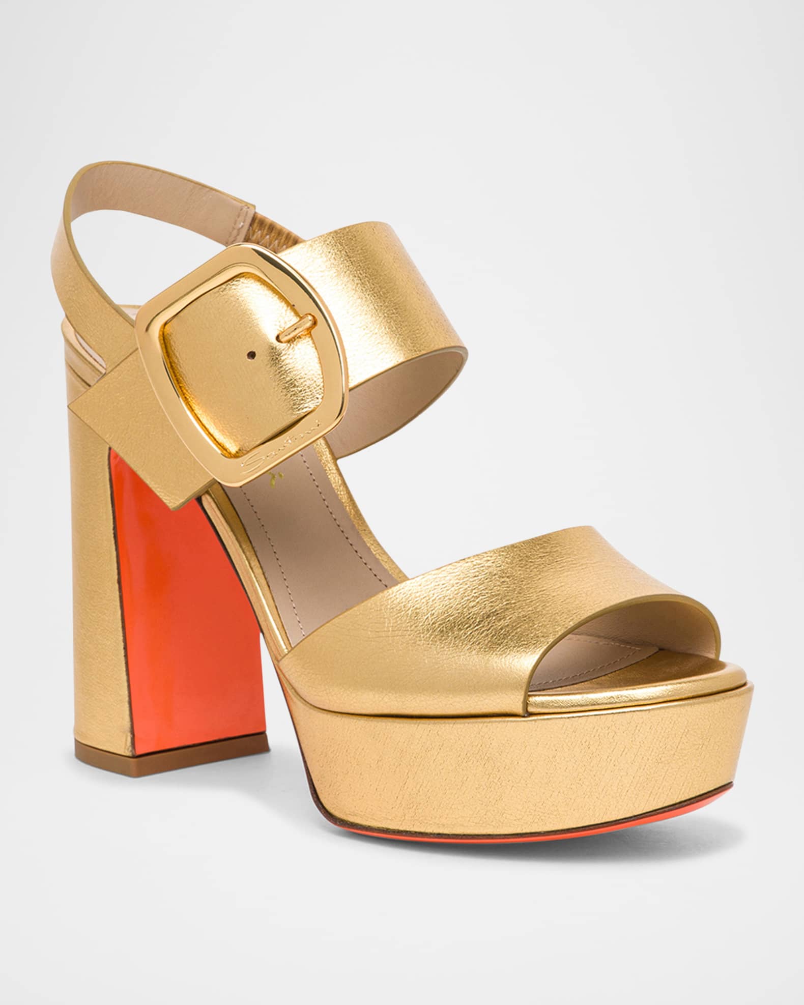 Santoni Bruxel Metallic Buckle Platform Sandals | Neiman Marcus