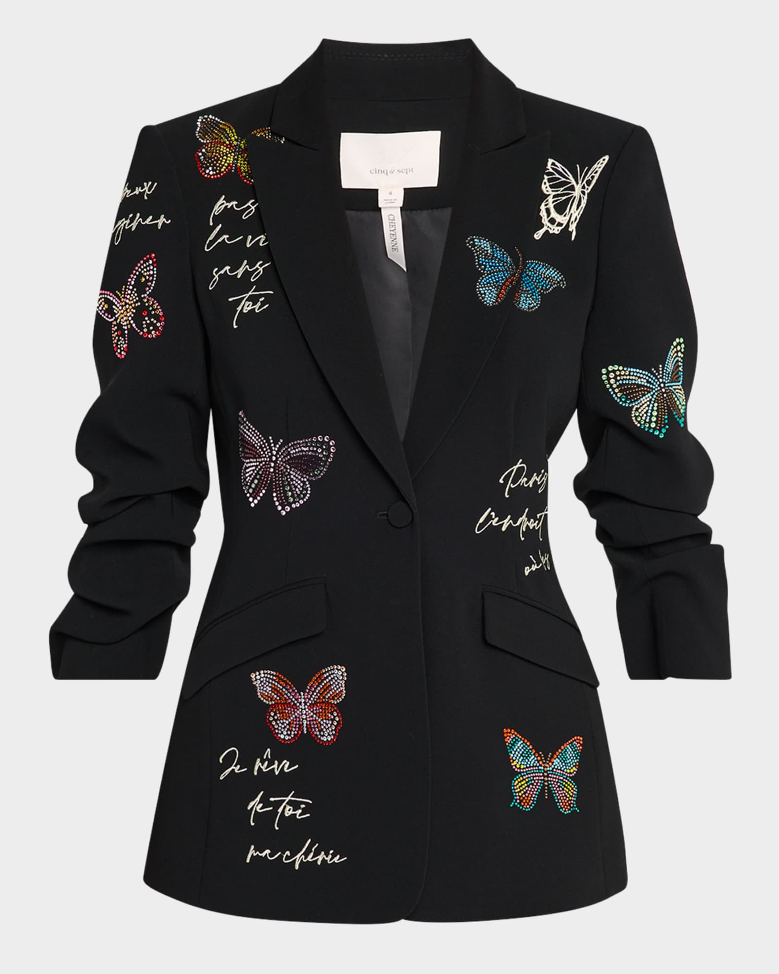 Cheyenne Butterfly Sequined Love Letter Scrunched Blazer 0