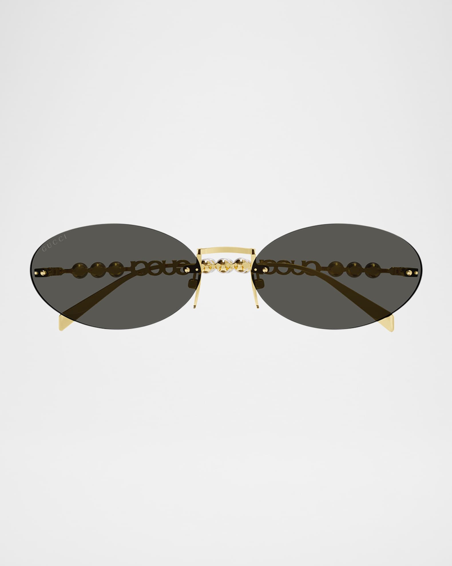 Rimless Metal Oval Sunglasses with Faux Pearls 0
