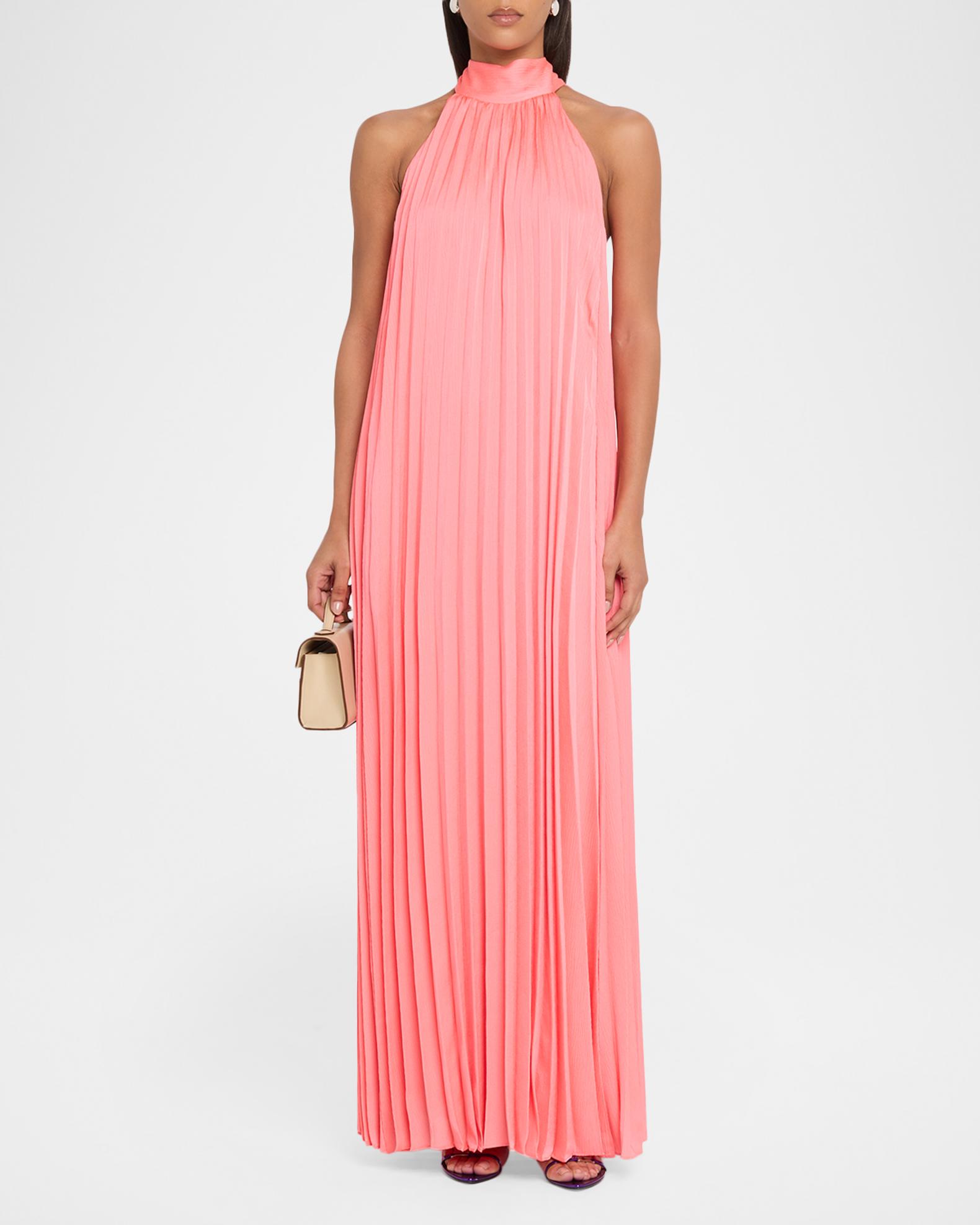 trapeze pleated dress Pleated Halter Neck Flowy Mini Trapeze Dress