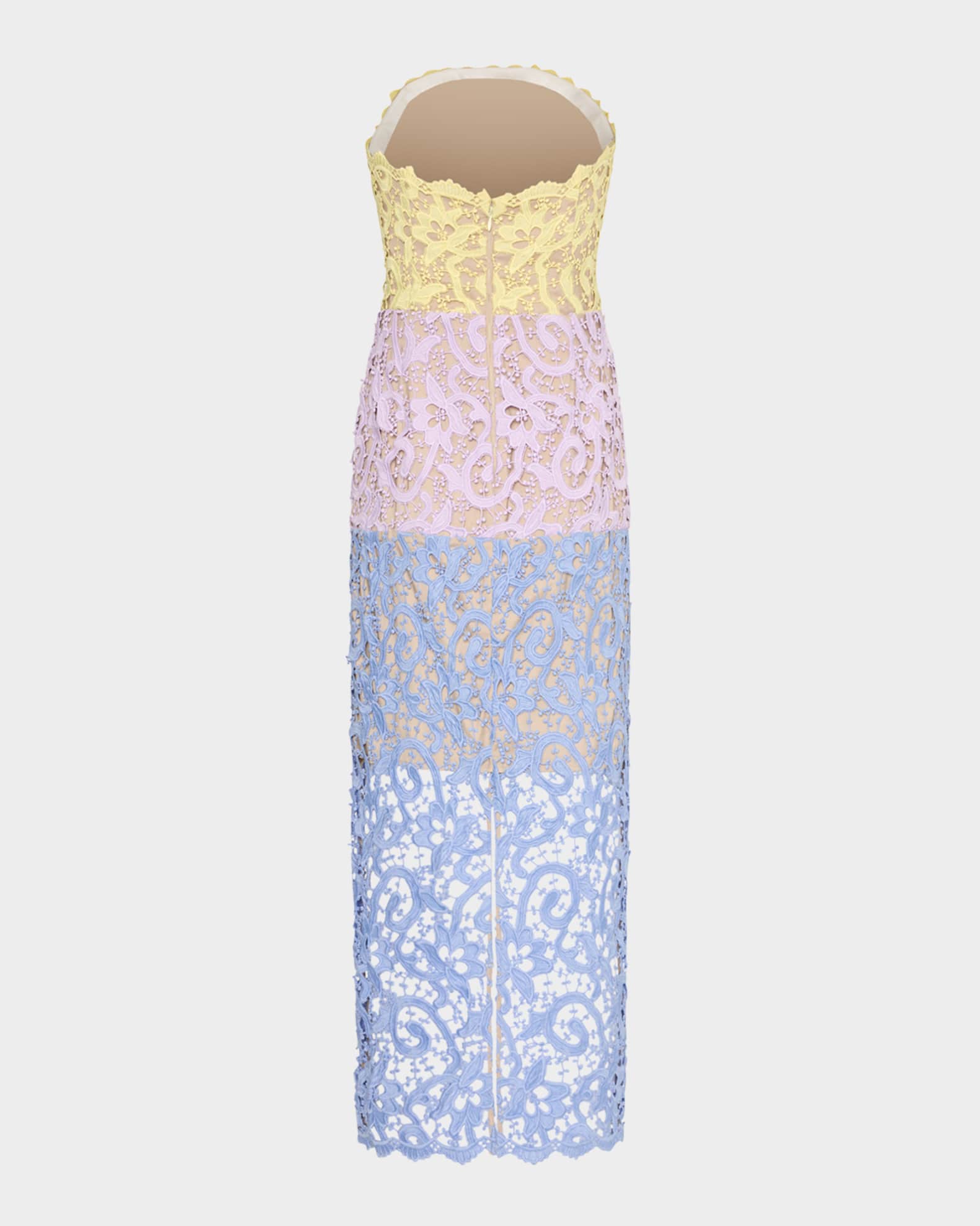 Milly Kait Strapless Colorblock Lace Midi Dress | Neiman Marcus