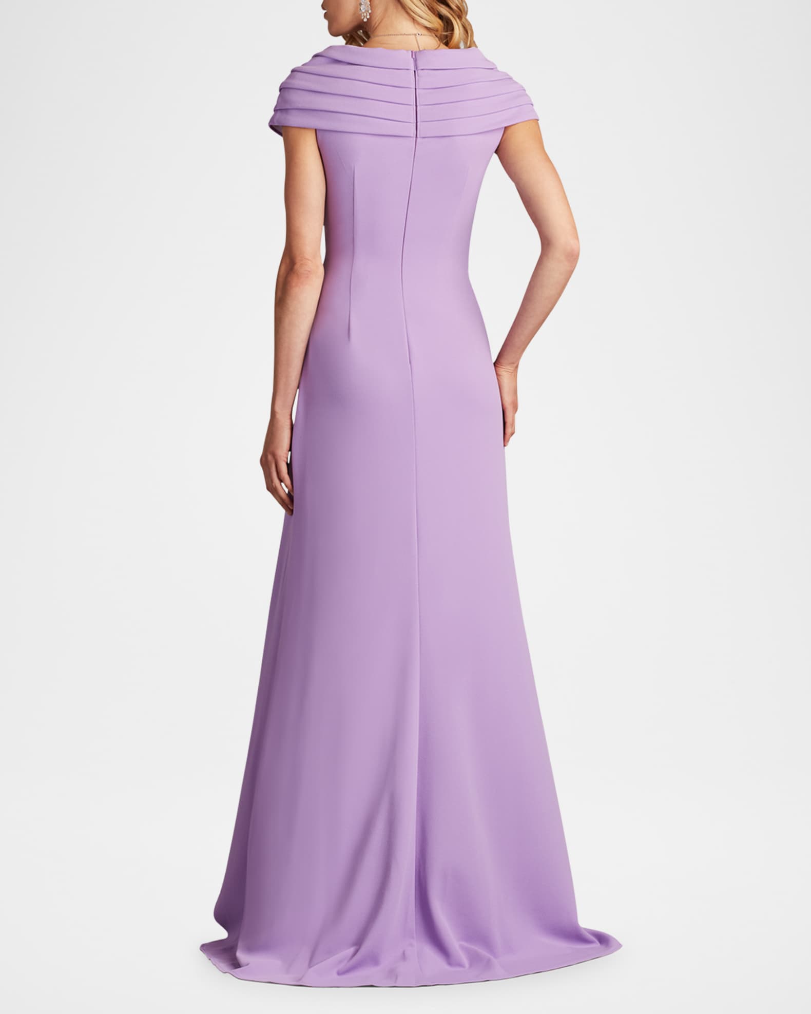 Tadashi Shoji A-Line Pleated Ruffle Crepe Gown | Neiman Marcus