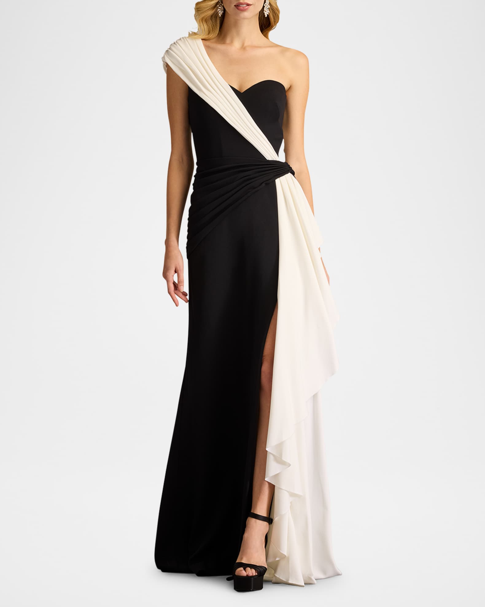 Tadashi Shoji One-Shoulder Draped Crepe Gown | Neiman Marcus