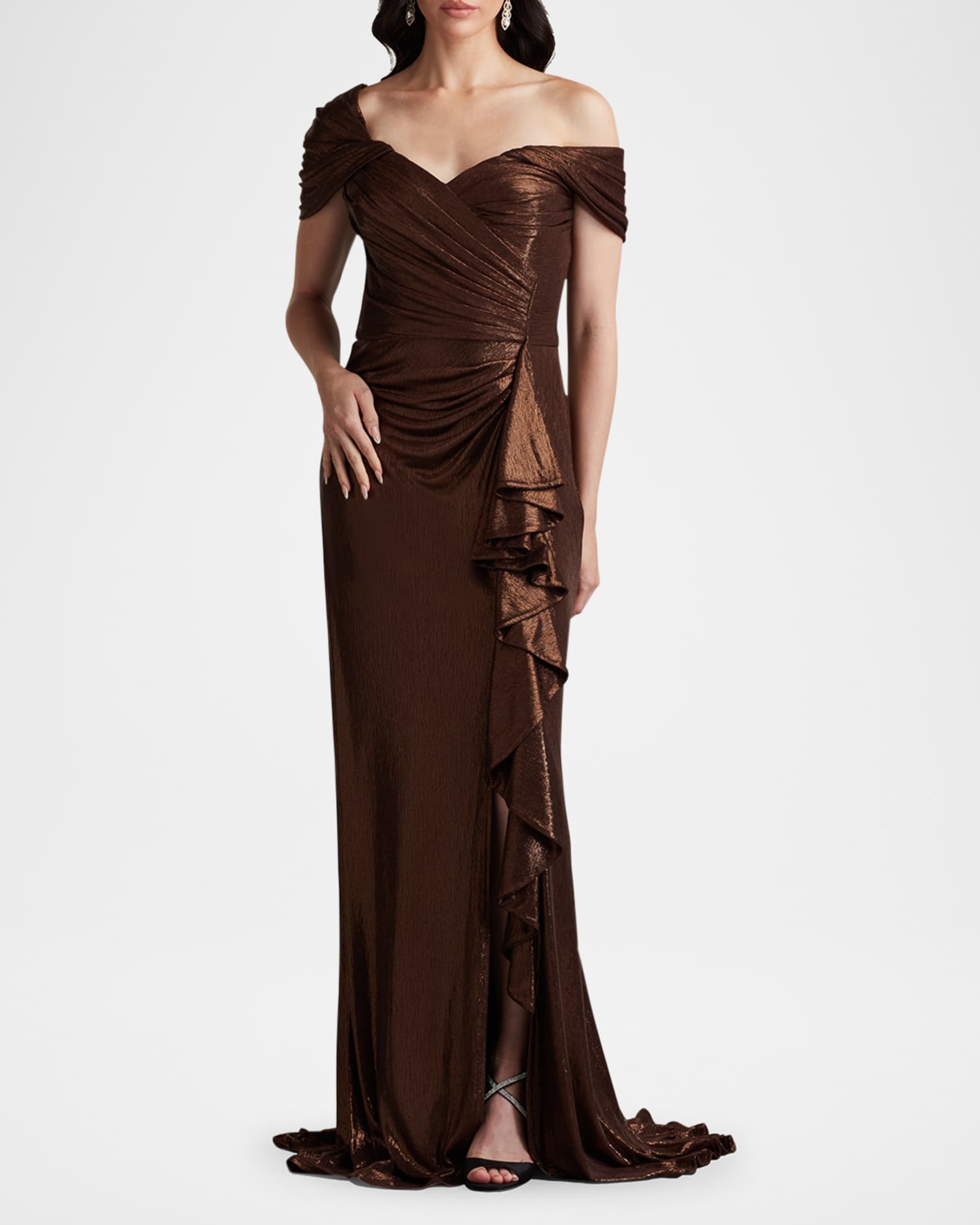 【Tadashi Shoji】LEARY DRAPED ONE-SHOULDER GOWN ブラック Leary Draped One-Shoulder Gown | Tadashi Shoji