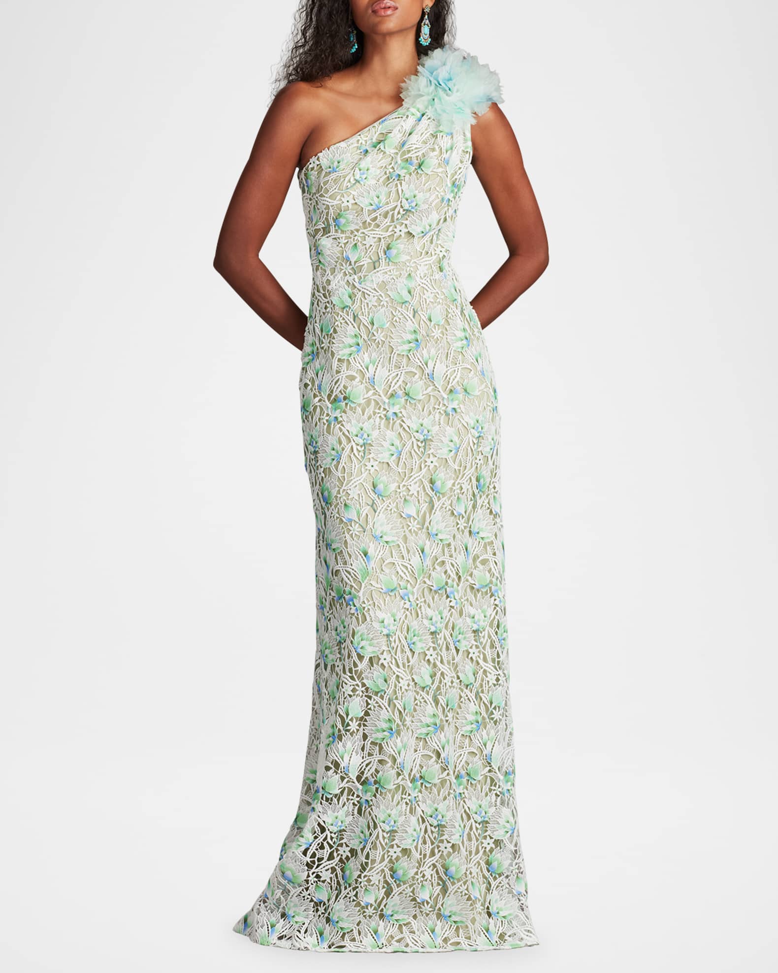 One-Shoulder Floral Lace Gown 1