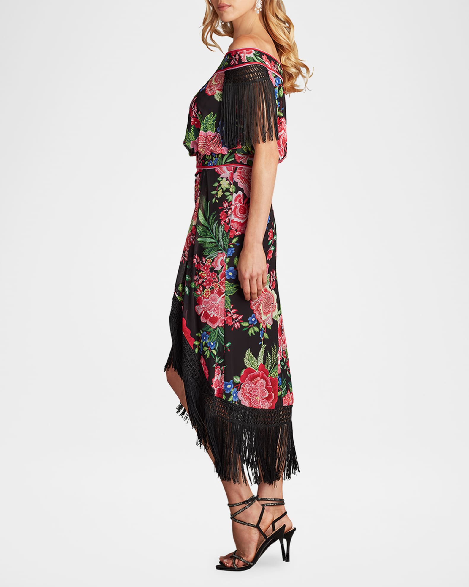 【TADASHI SHOJI】Floral Print Tassel Fringe Midi Dress Mair Floral Print Tassel Fringe Wrap Dress | Tadashi Shoji