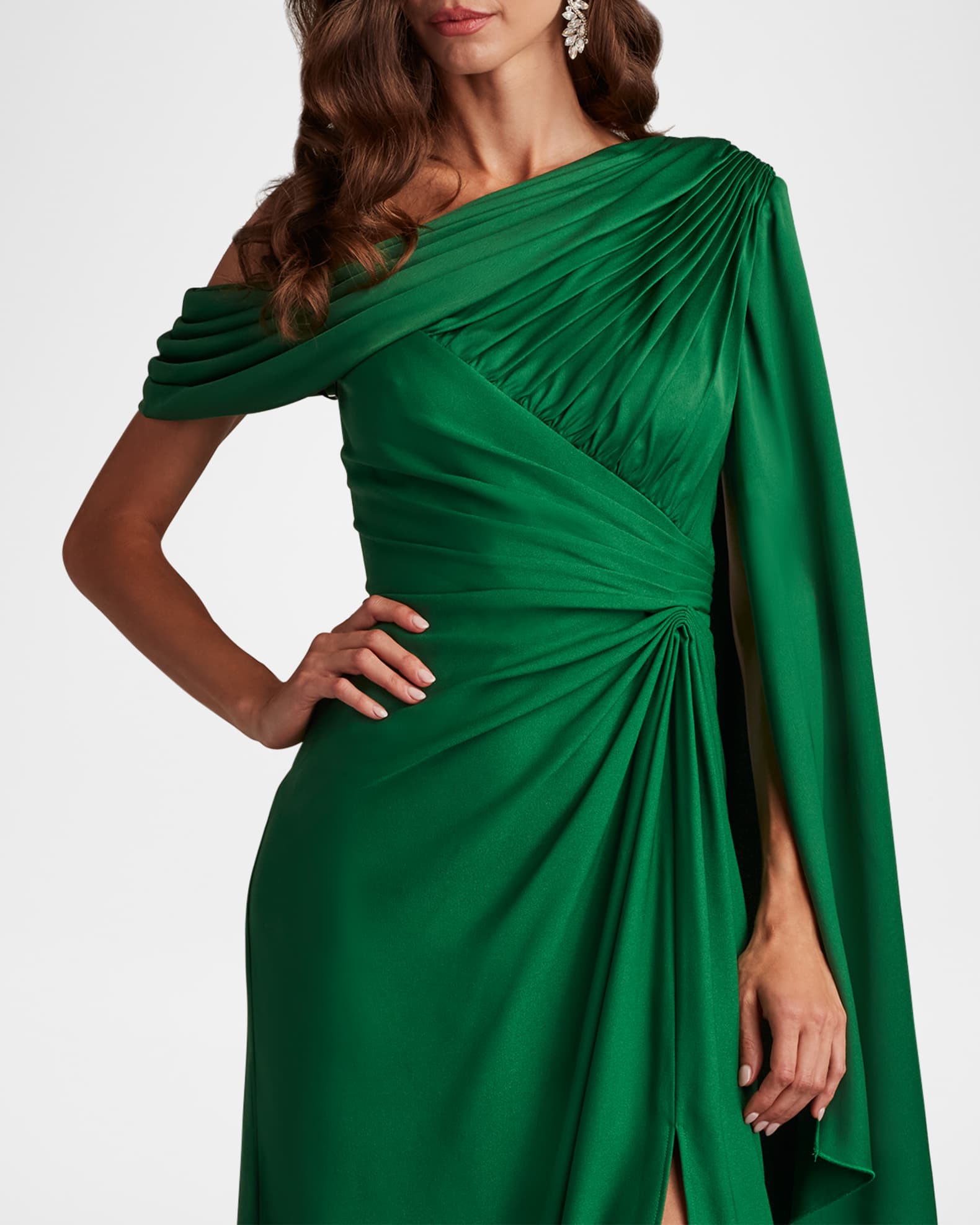 Tadashi Shoji One-Shoulder Draped Crepe Gown | Neiman Marcus