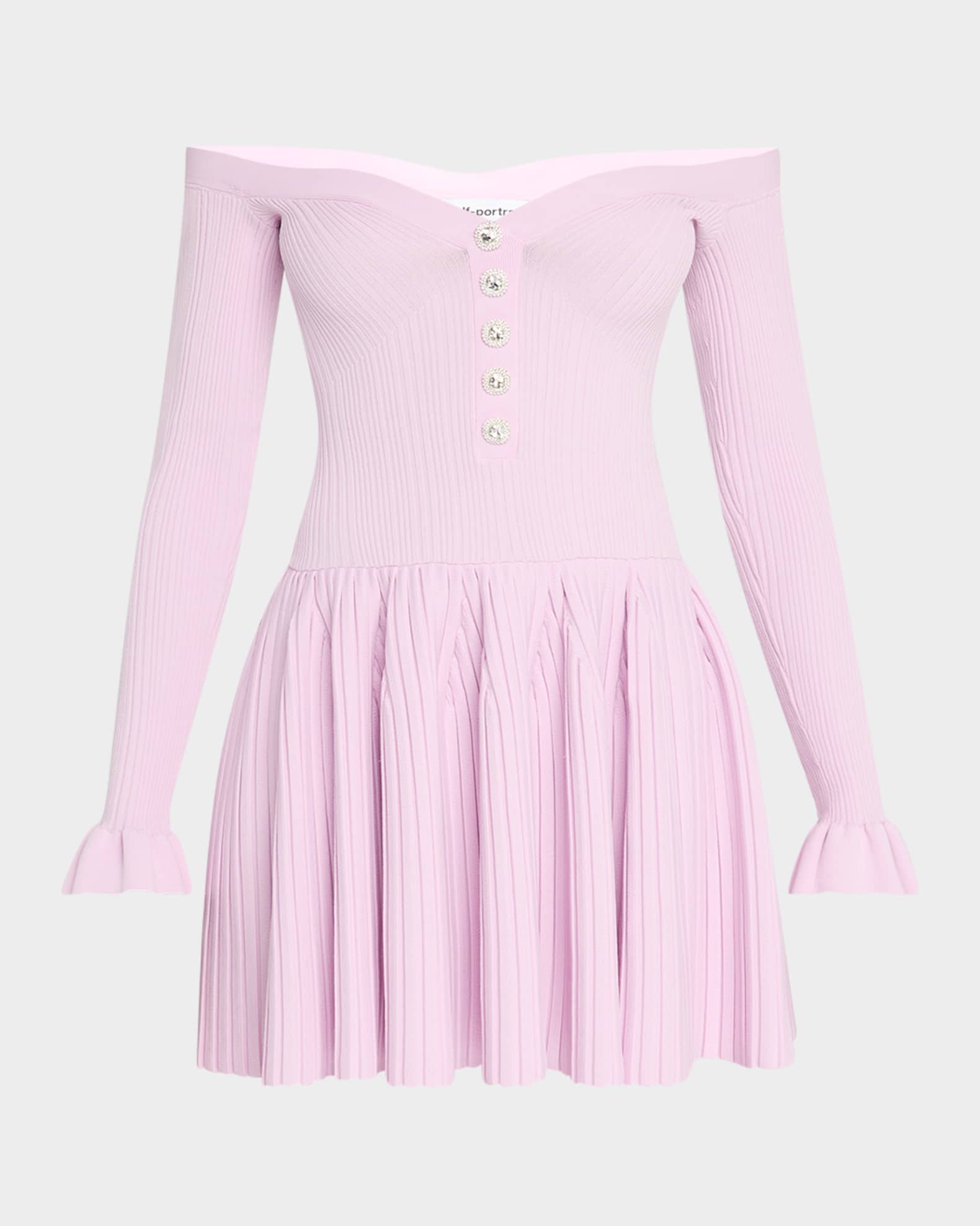 Off-Shoulder Ribbed Knit Mini Dress 0