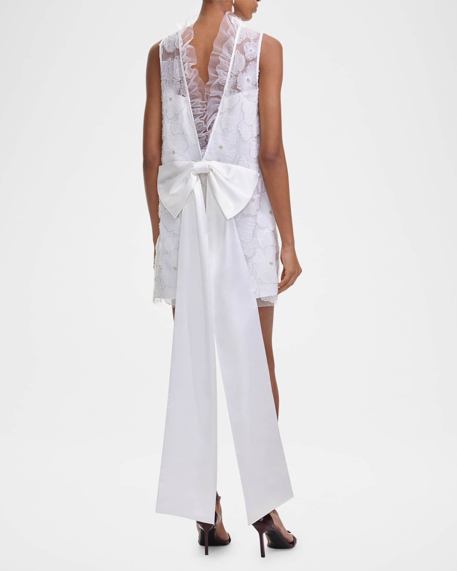 Embellished Tulle Satin Bow Mini Dress