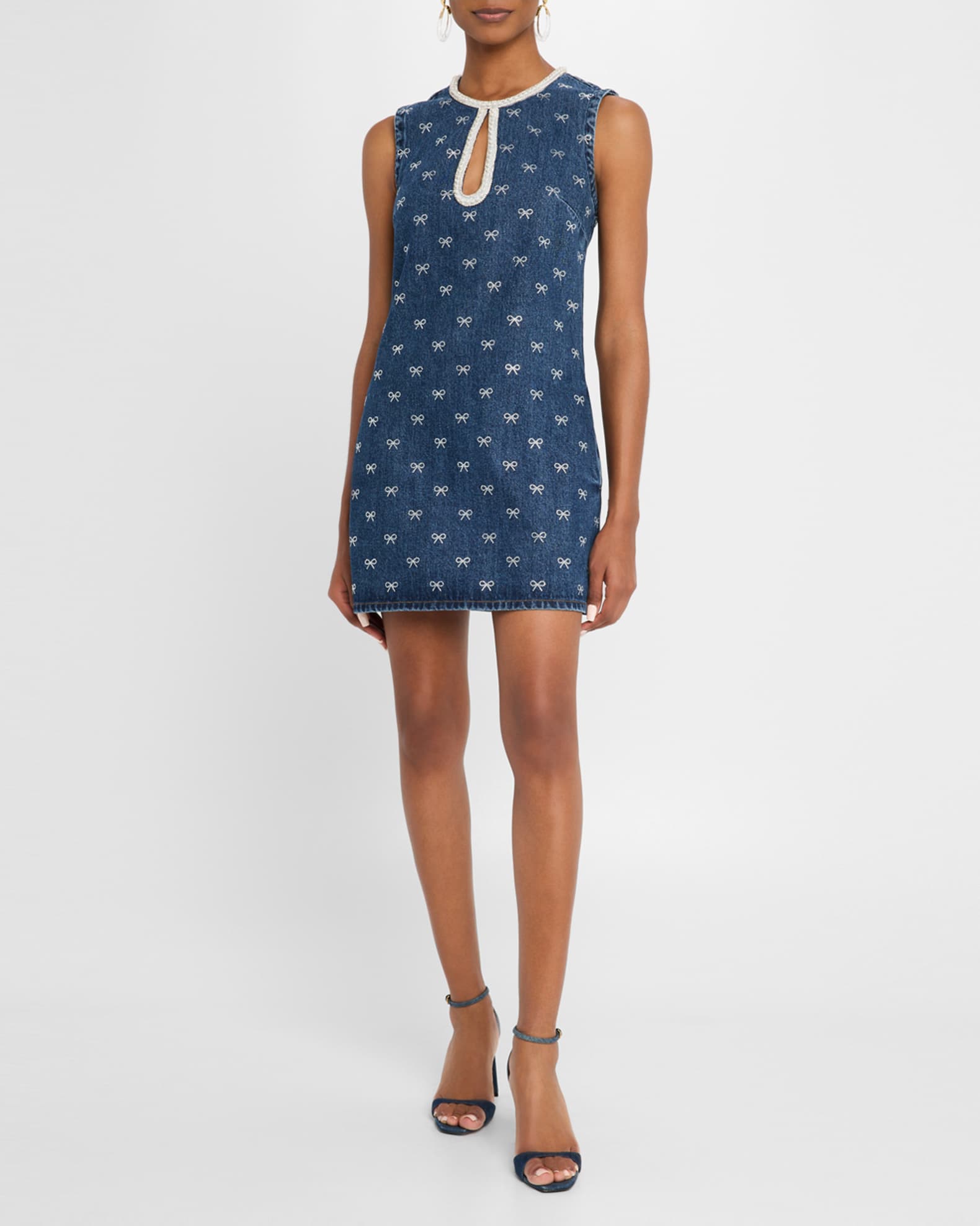 Denim Diamante Bow Mini Dress 1