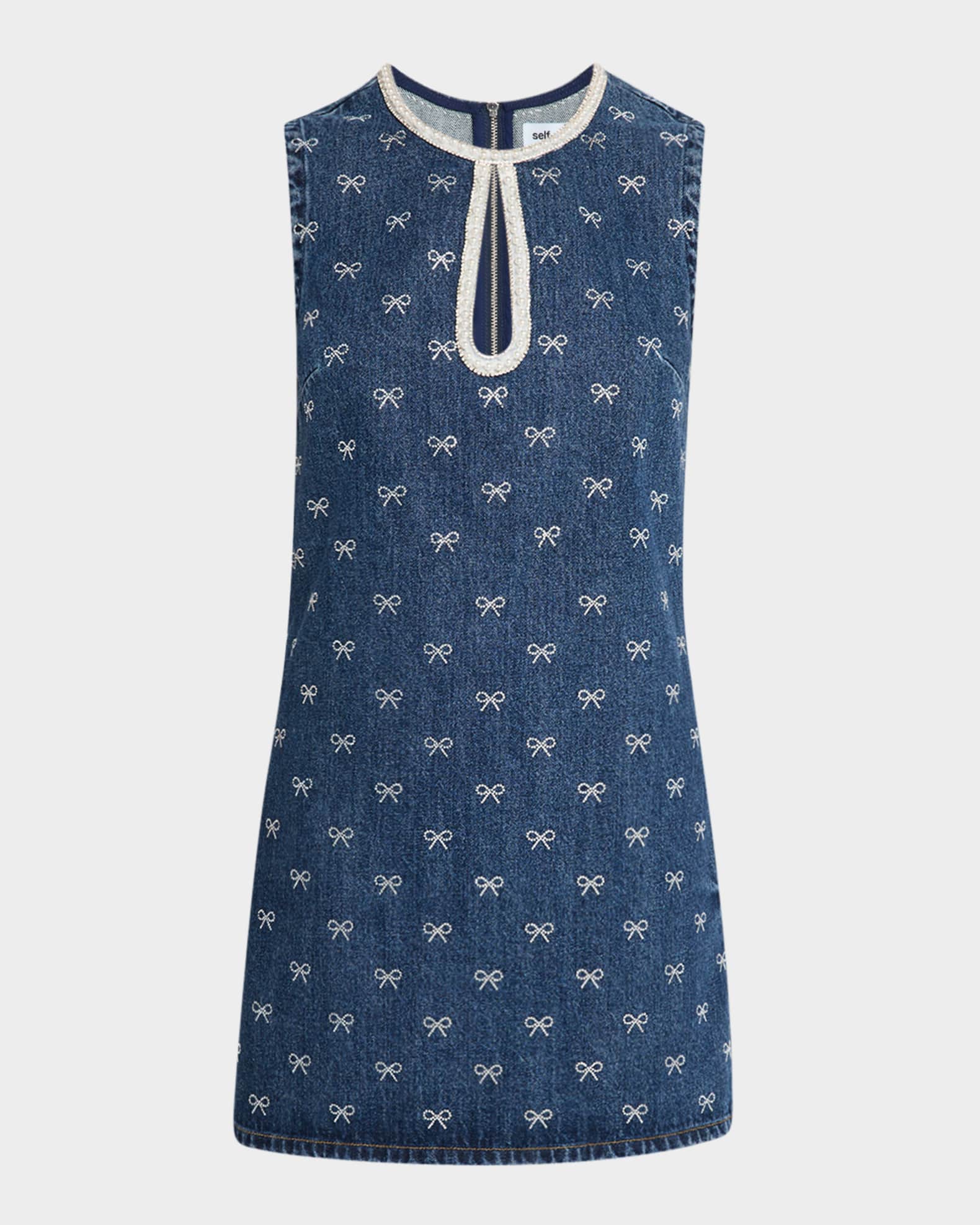 Denim Diamante Bow Mini Dress 0