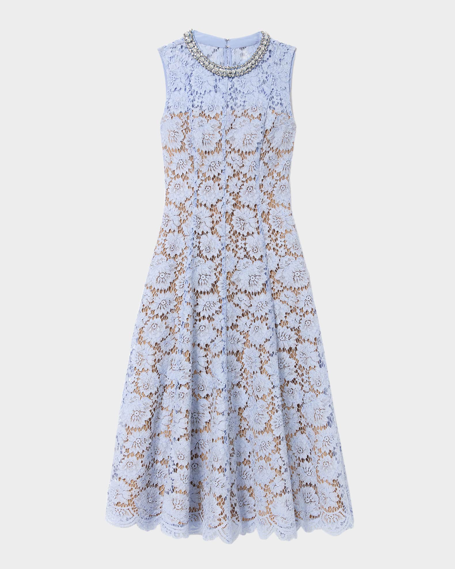 Embellished Fine Lace Midi Dress 0