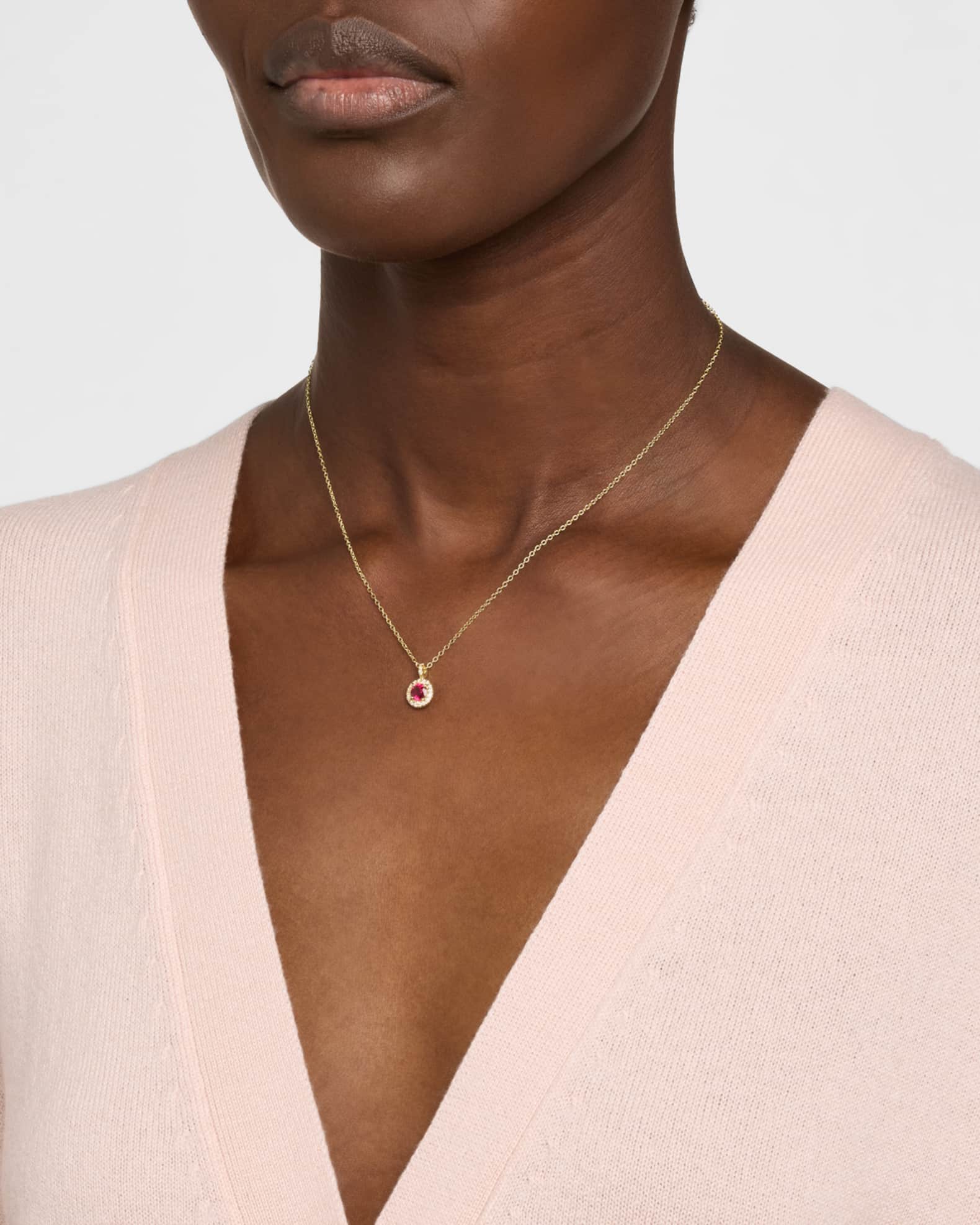 18K Yellow Gold Round Ruby and Diamond Pendant Necklace 1