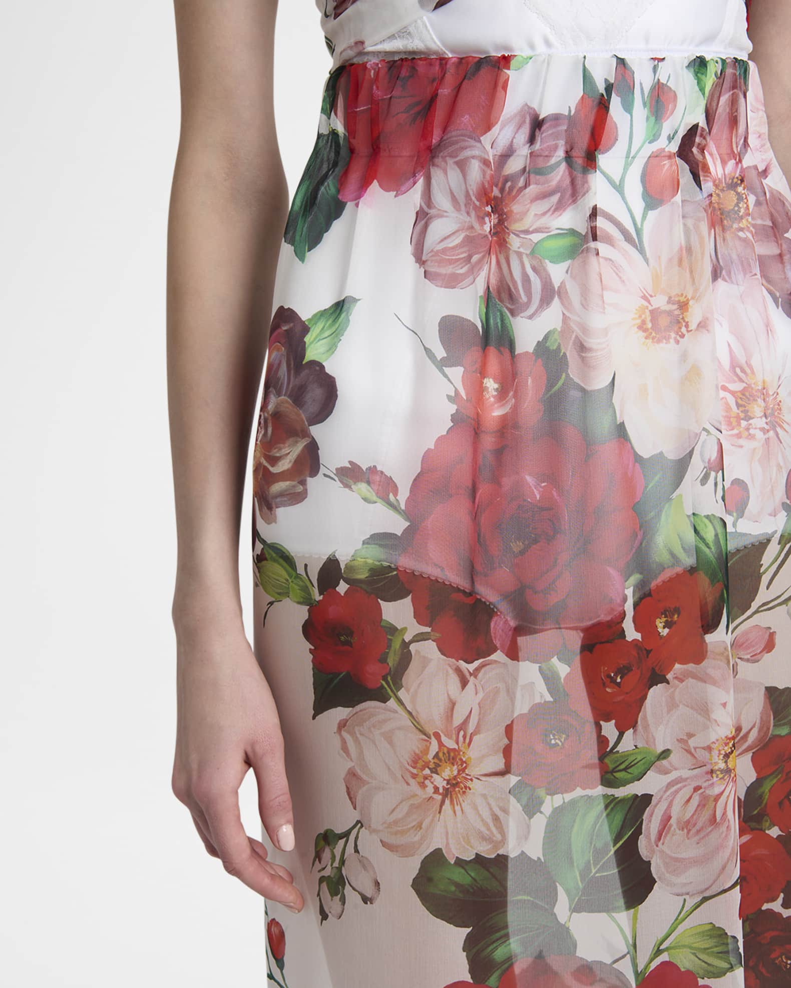 【関税＆送料込み】Dolce & Gabbana Chiffon Skirt With Rose Rose-print chiffon calf-length skirt in Print for Women