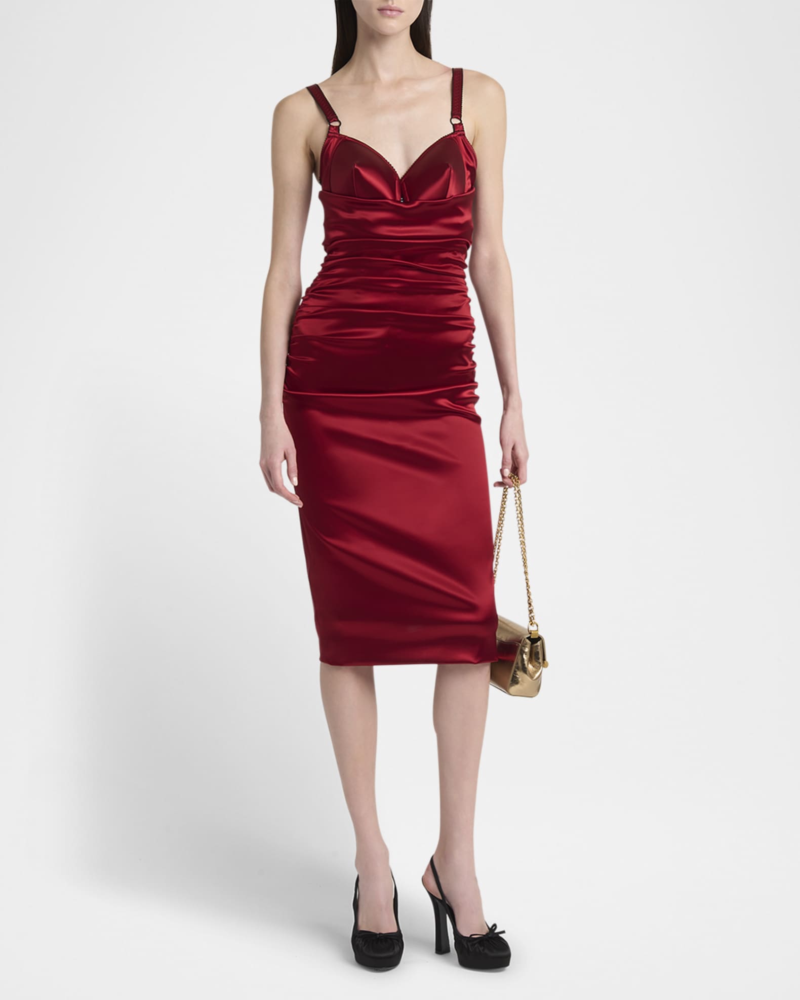 Raso Cone-Bustier Ruched Midi Dress 1