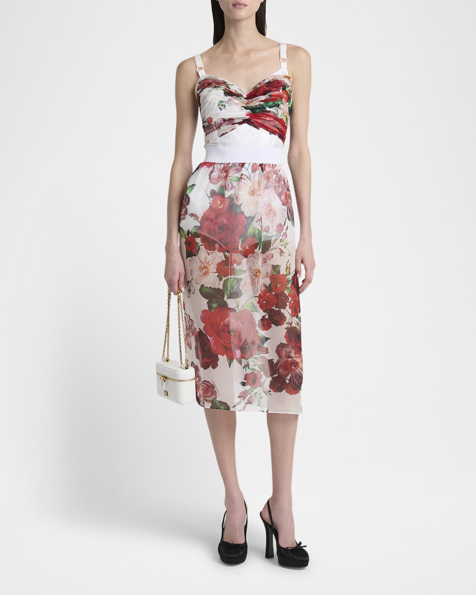 Bouquet Rose Chiffon Ruched Crop Tank Top 1