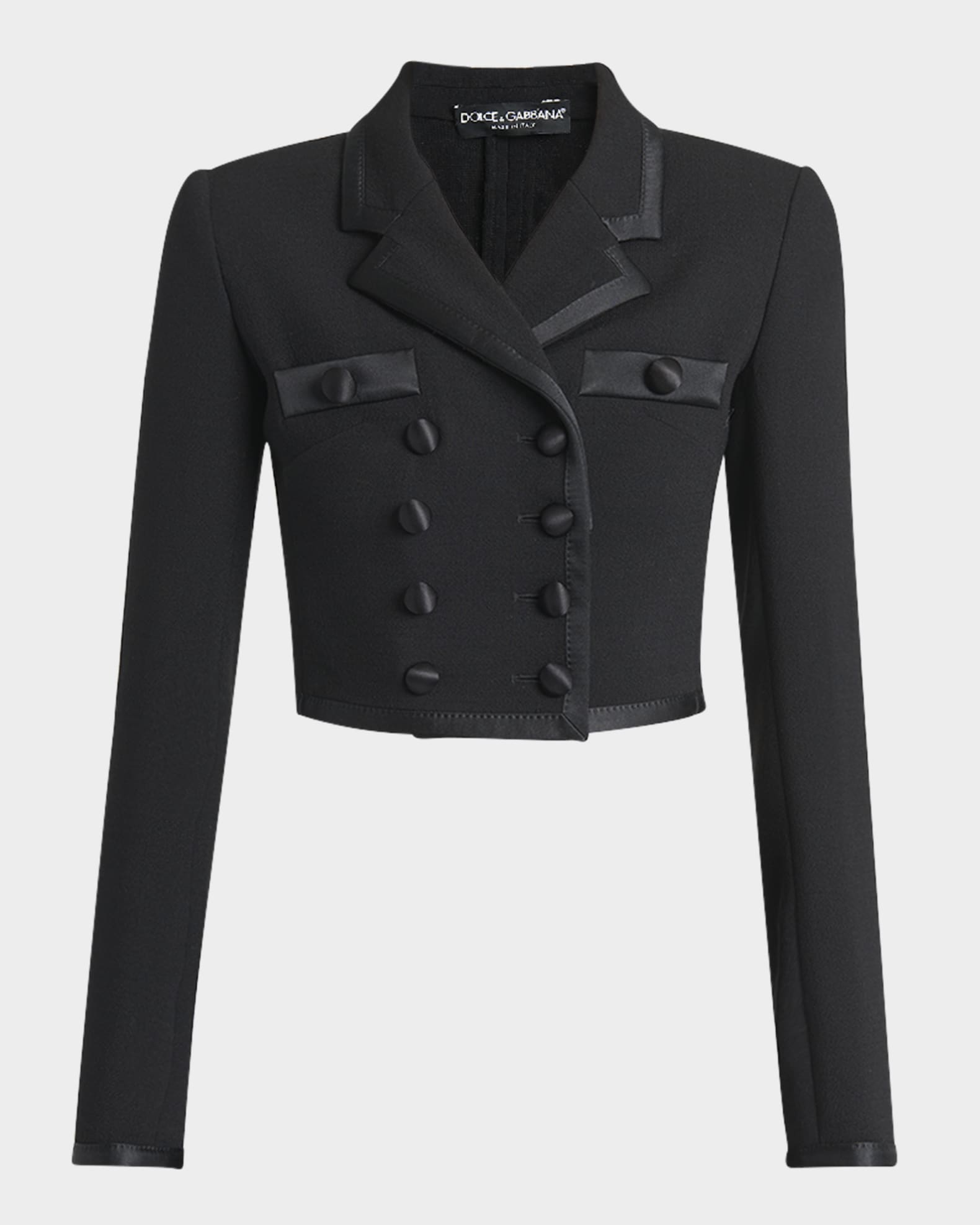 ジャケット Dolce&Gabbana Cropped Double-Breasted Black Jacket Dolce&Gabbana Satin-Trim Double-Breasted Crepe Crop Jacket