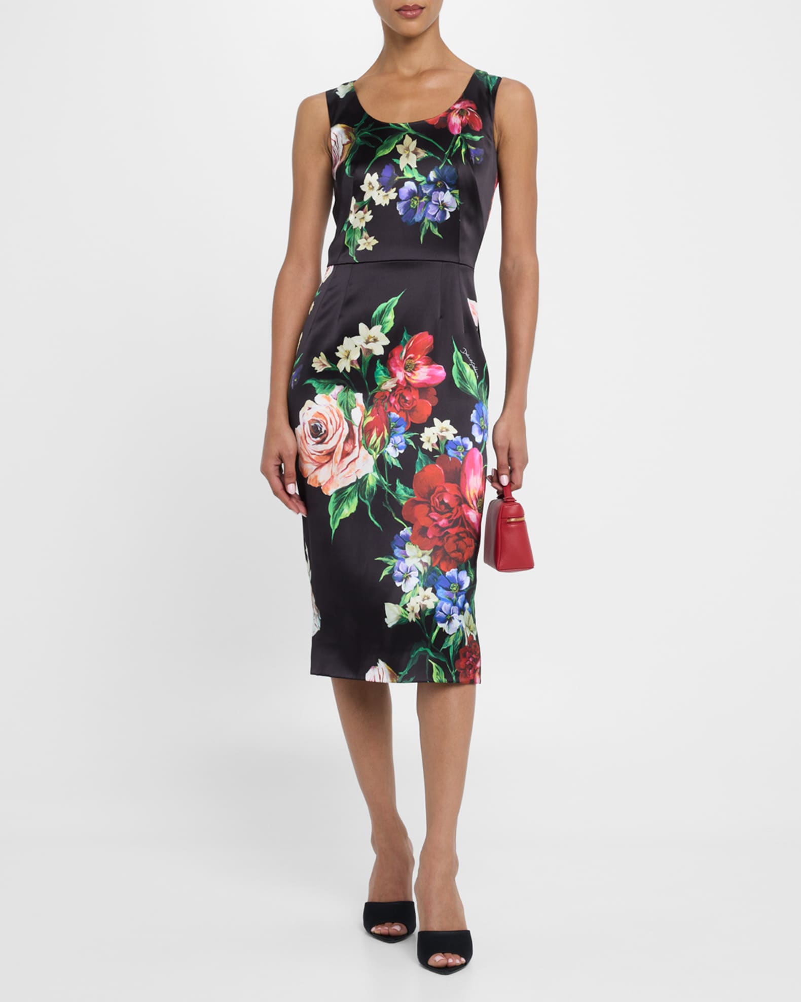 Floral Bouquet Sleeveless Midi Sheath Dress 1