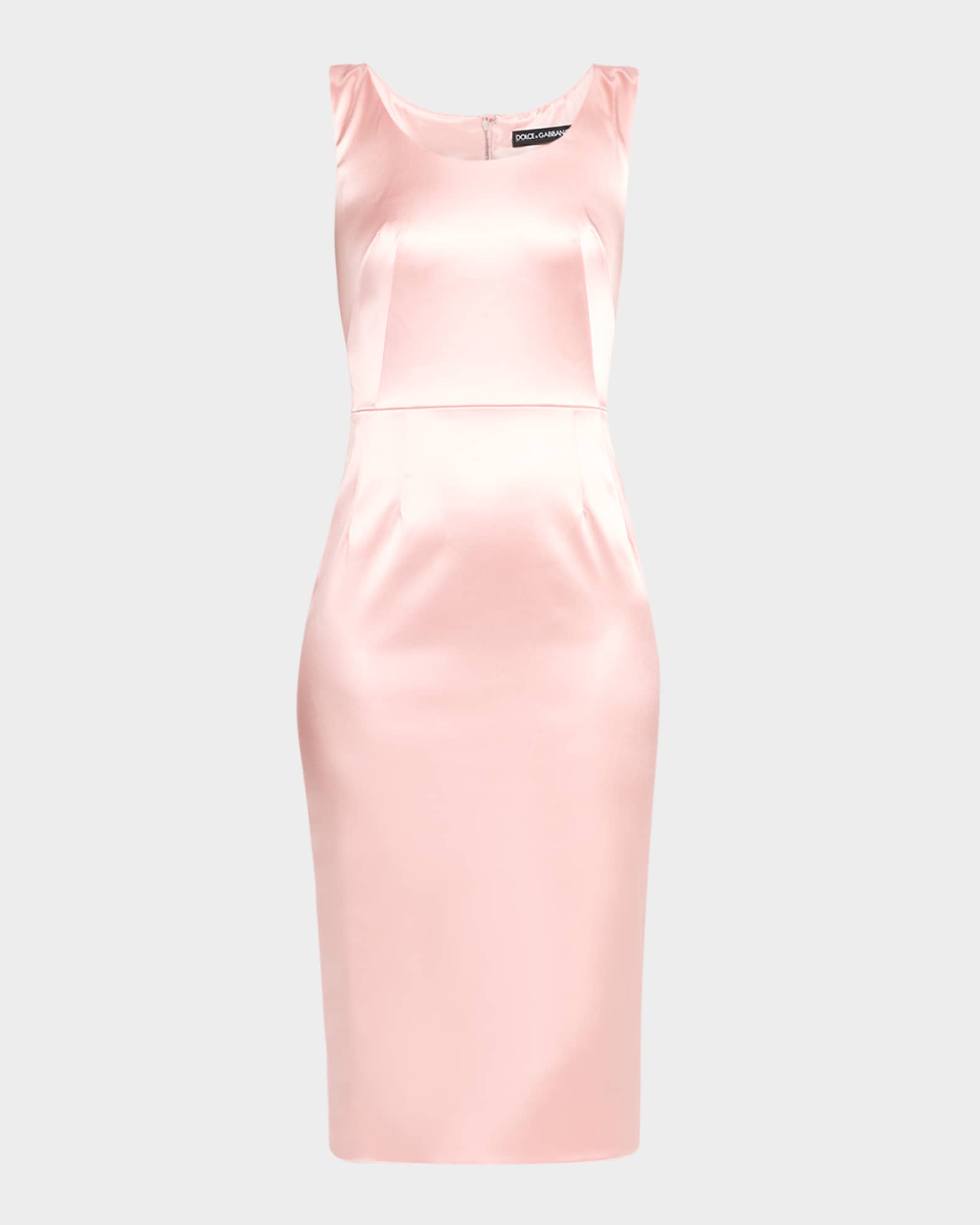 Scoop-Neck Stretch Satin Midi Dress 0