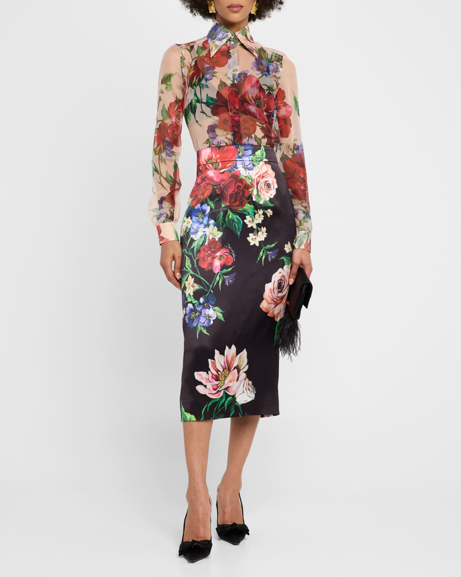 Rasovi Bouquet Satin Midi Skirt 1