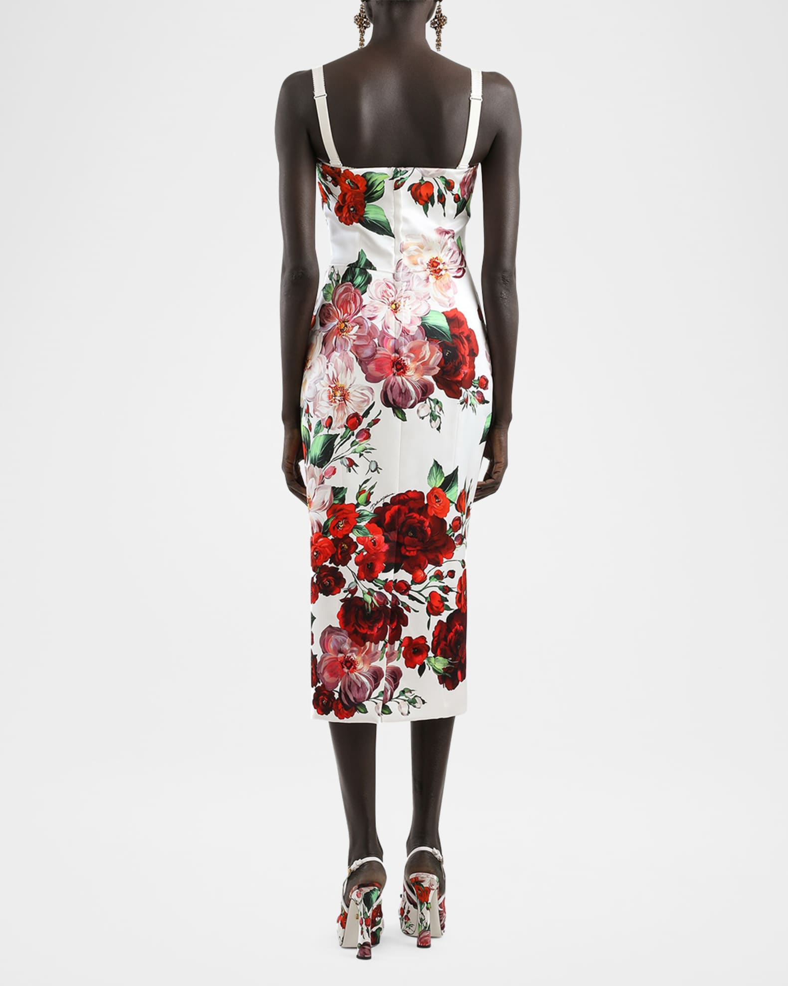 Strapless Rose Bouquet Satin Midi Dress  1