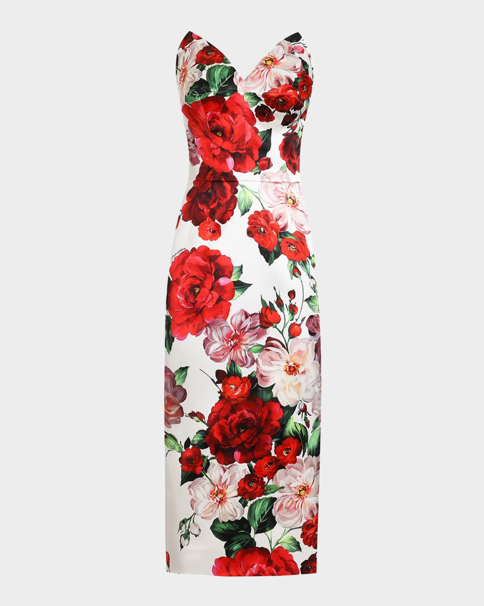 Strapless Rose Bouquet Satin Midi Dress  0