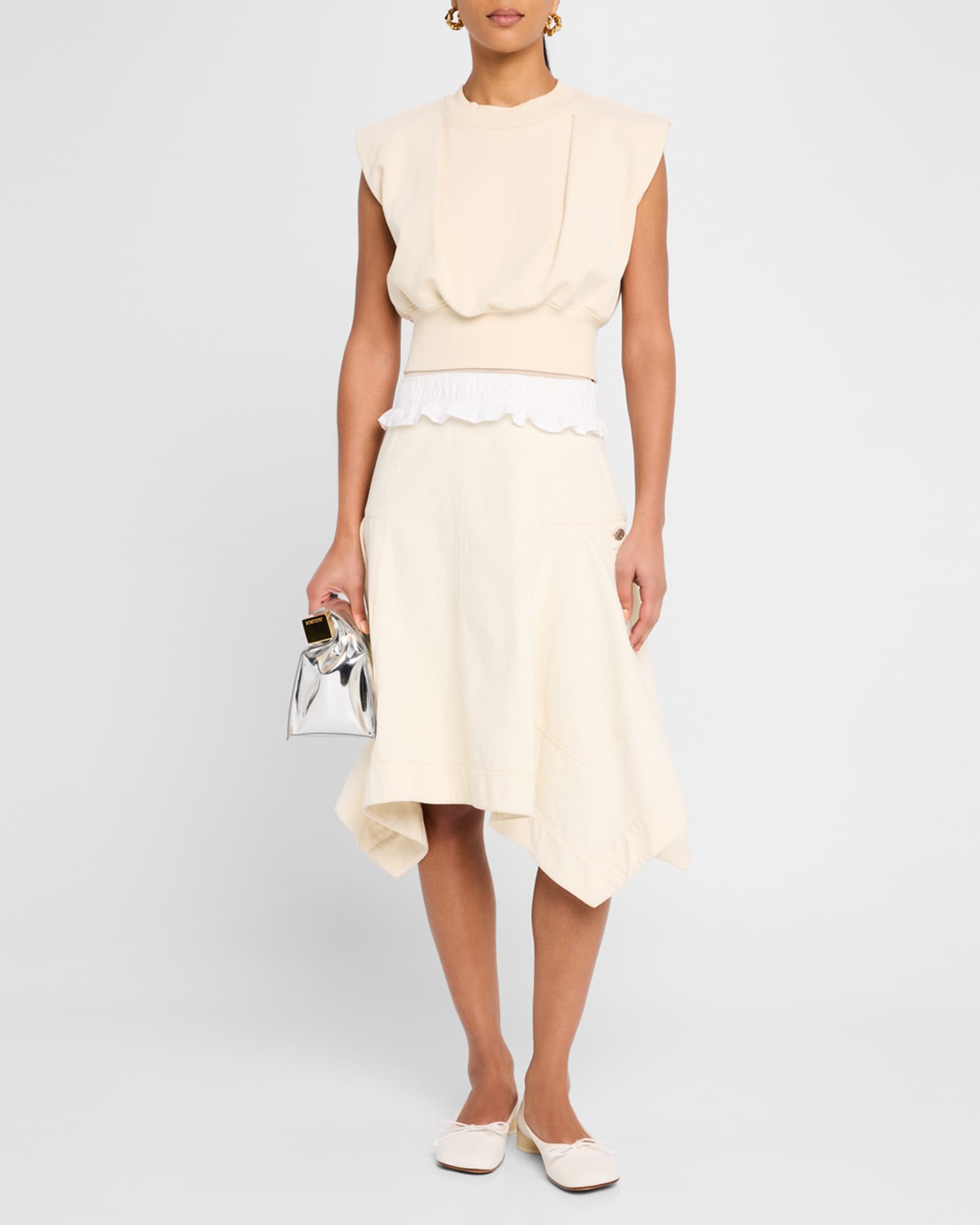 Mixed-Media Sleeveless French Terry Midi Dress 1