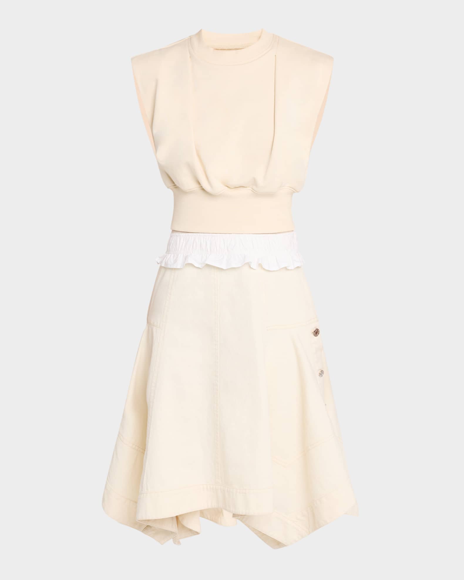 Mixed-Media Sleeveless French Terry Midi Dress 0