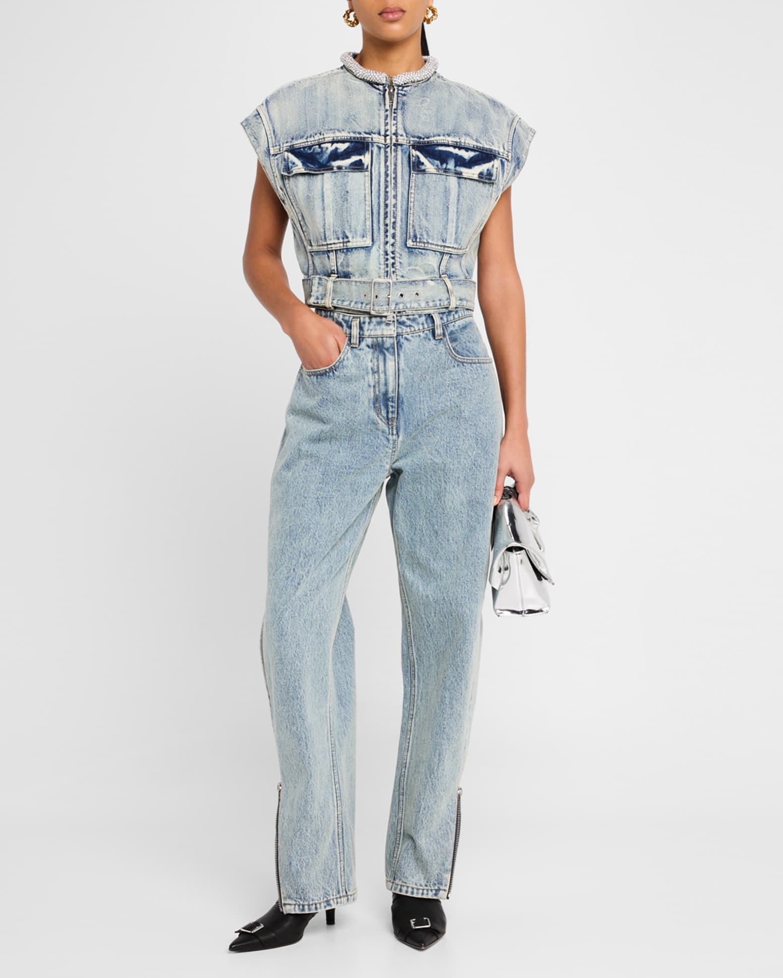 Crystal-Neck Denim Crop Vest 1
