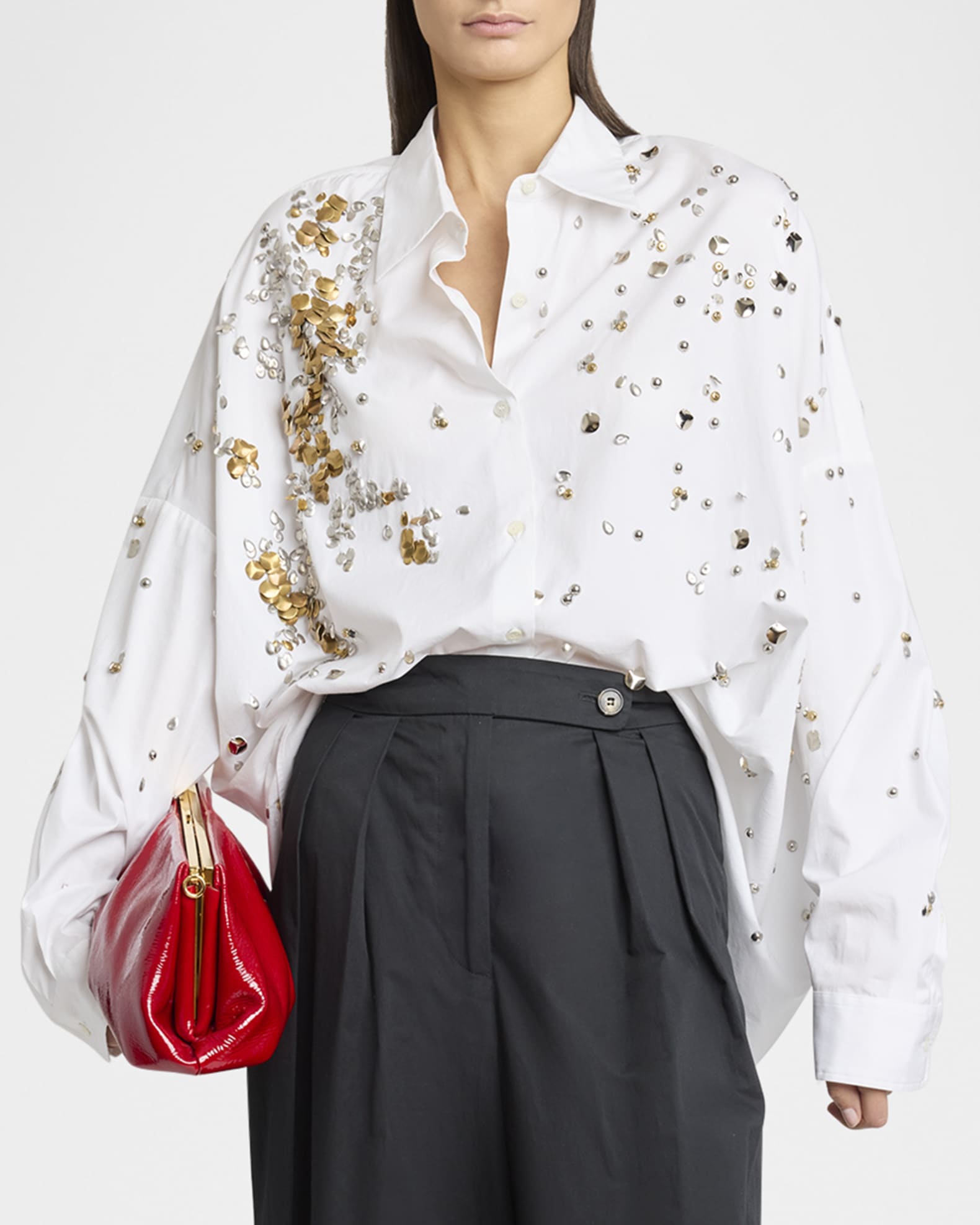最新情報 Embellished Casia Noten Van Dries Button Oversized Down シャツ