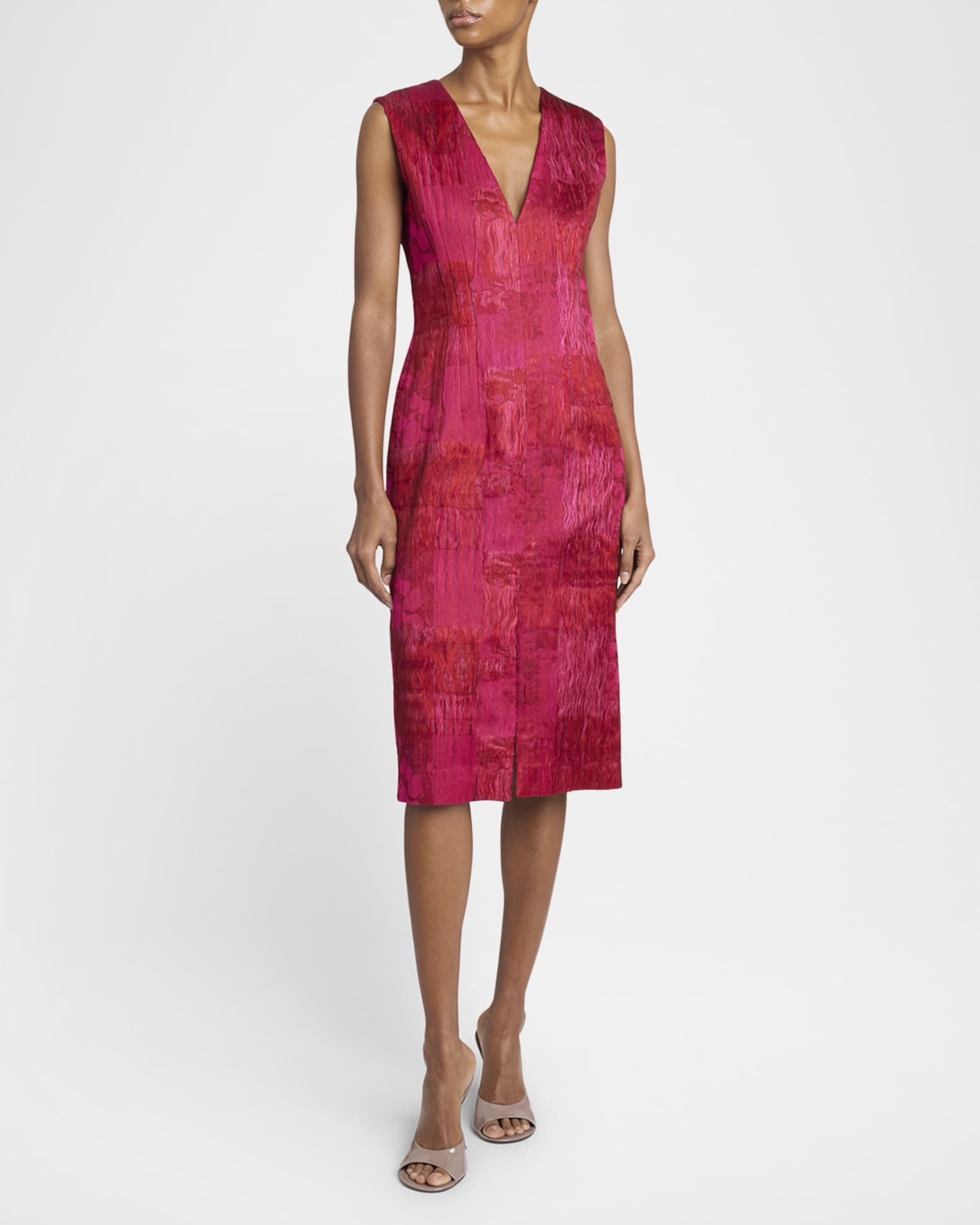 【送料&関税込】Dries Van Noten V-neck Crinkle Effect Dress Dries Van Noten Delina Patchwork Crinkle Dress | Neiman Marcus