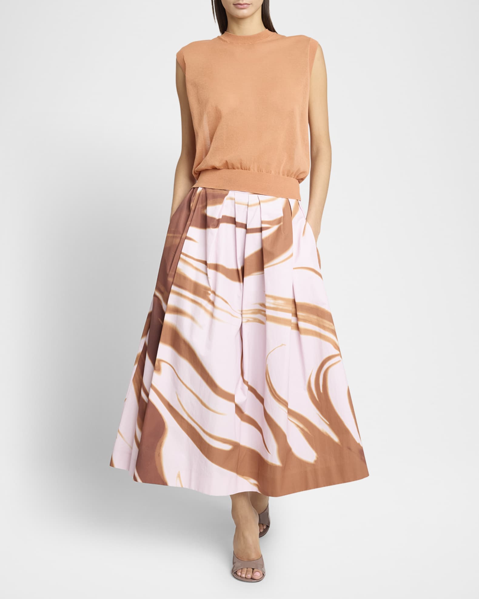 Dries Van Noten Soni Printed Long Pleated Skirt | Neiman Marcus