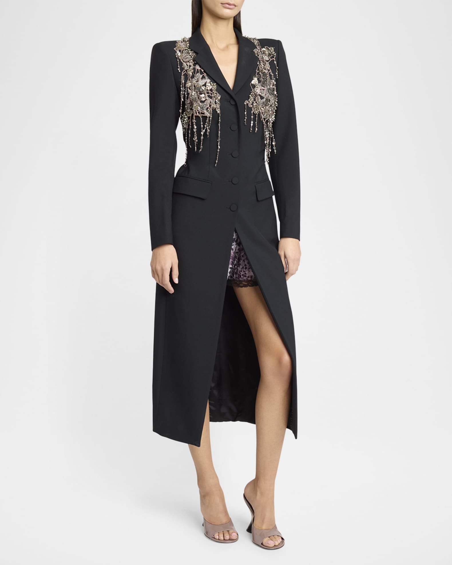 Dries Van Noten Rilly Long Embellished Coat | Neiman Marcus