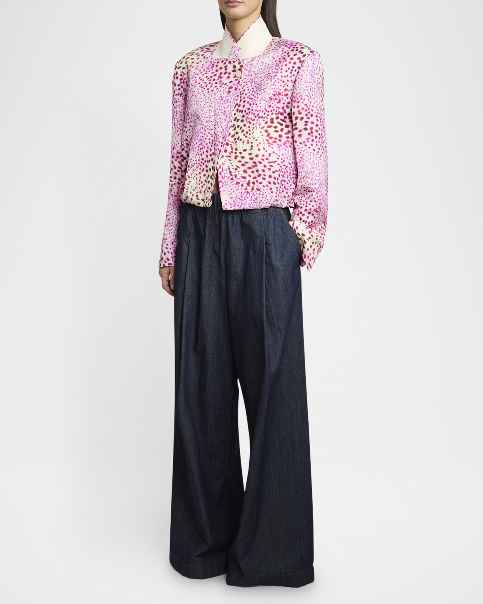 Dries Van Noten Vasti Printed Stand Collar Jacket | Neiman
