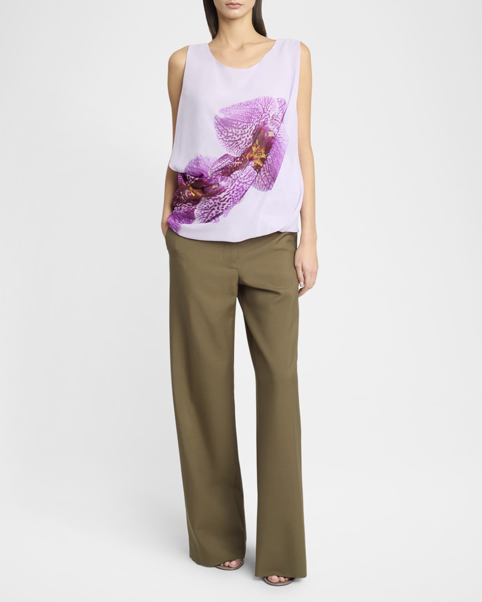 Dries Van Noten Cot Orchid-Print Draped Tank Top | Neiman Marcus