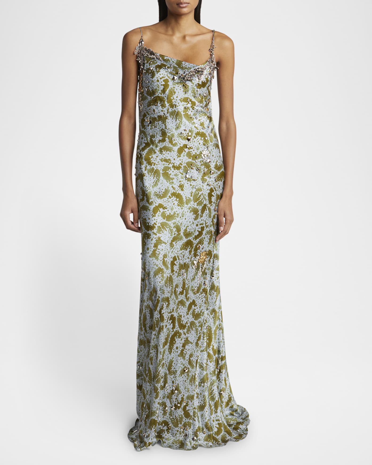 Deryl Cowl-Neck Long Studded Silk Dress 1